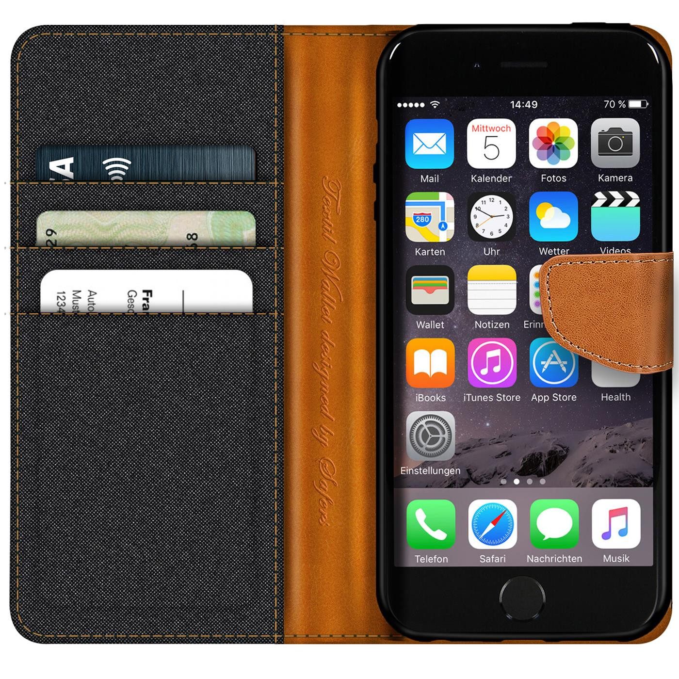 CoolGadget Handyhülle Denim Schutzhülle Flip Case für Apple iPhone 6 / 6S 4,7 Zoll, Book Cover Handy Tasche Hülle für iPhone 6 Klapphülle