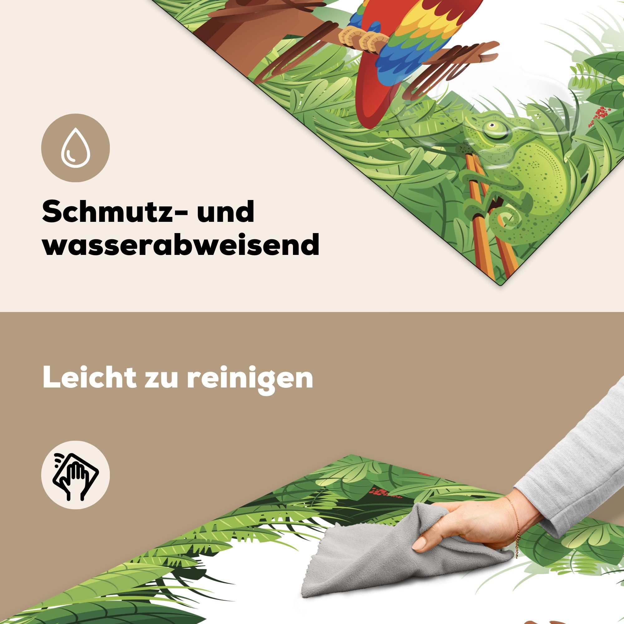 Regenwald, küche Illustration Papageis eines MuchoWow Ceranfeldabdeckung, (1 für Vinyl, Eine im Herdblende-/Abdeckplatte Arbeitsplatte cm, tlg), 78x78
