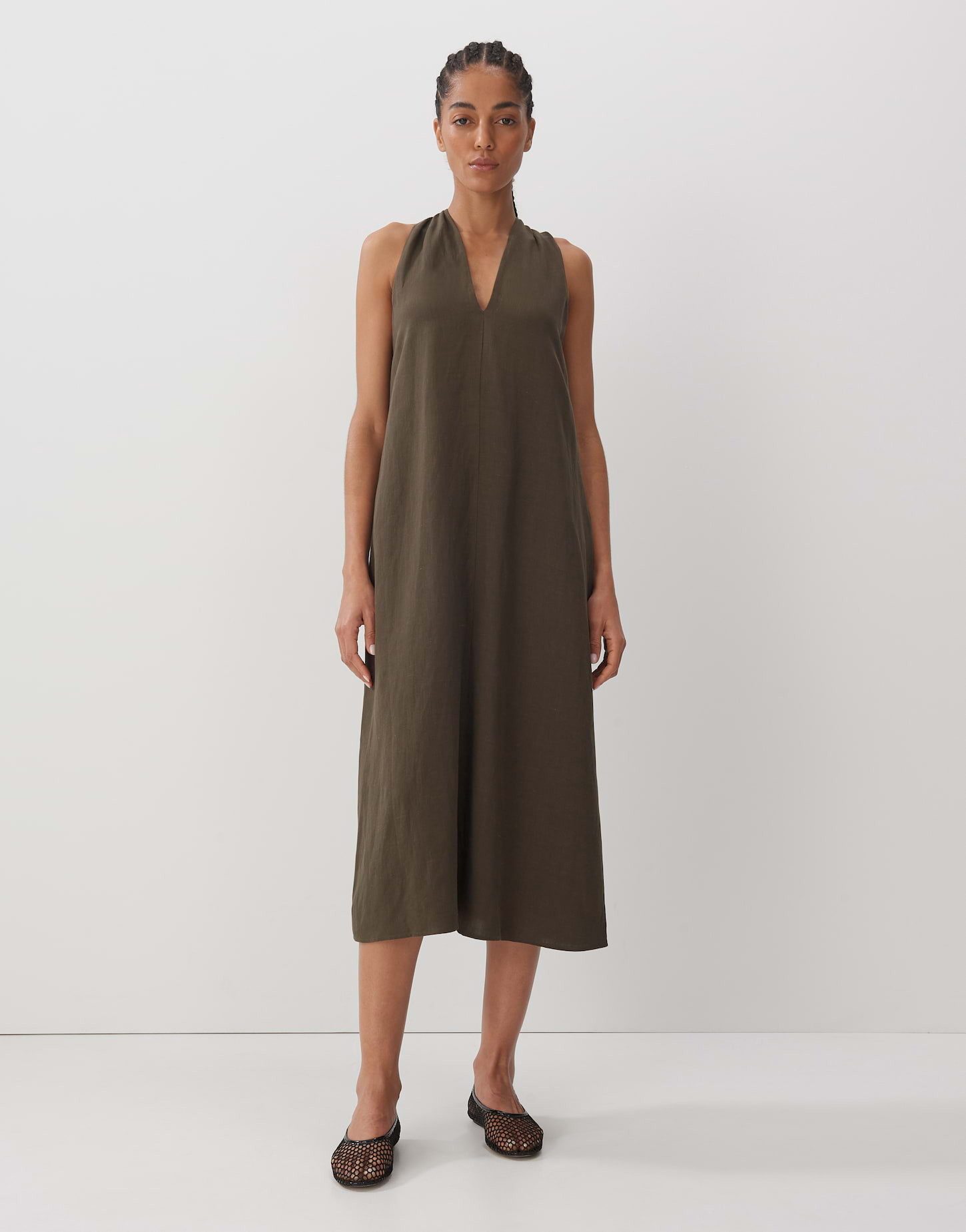 Trägerkleid Midikleid QEDIRA aus Viskose Leinen Mix