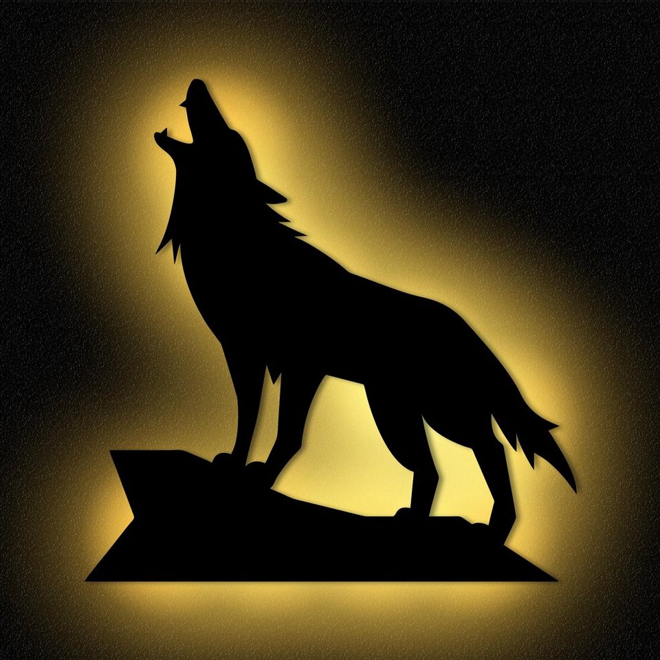 Namofactur LED Dekolicht Wolf - Dekoobjekt aus Holz mit Tier Motiv - Wand  Lampe, Ohne Zugschalter, LED fest integriert, Warmweiß, Wanddekoobjekt  Wohnzimmer Leuchte batteriebetrieben