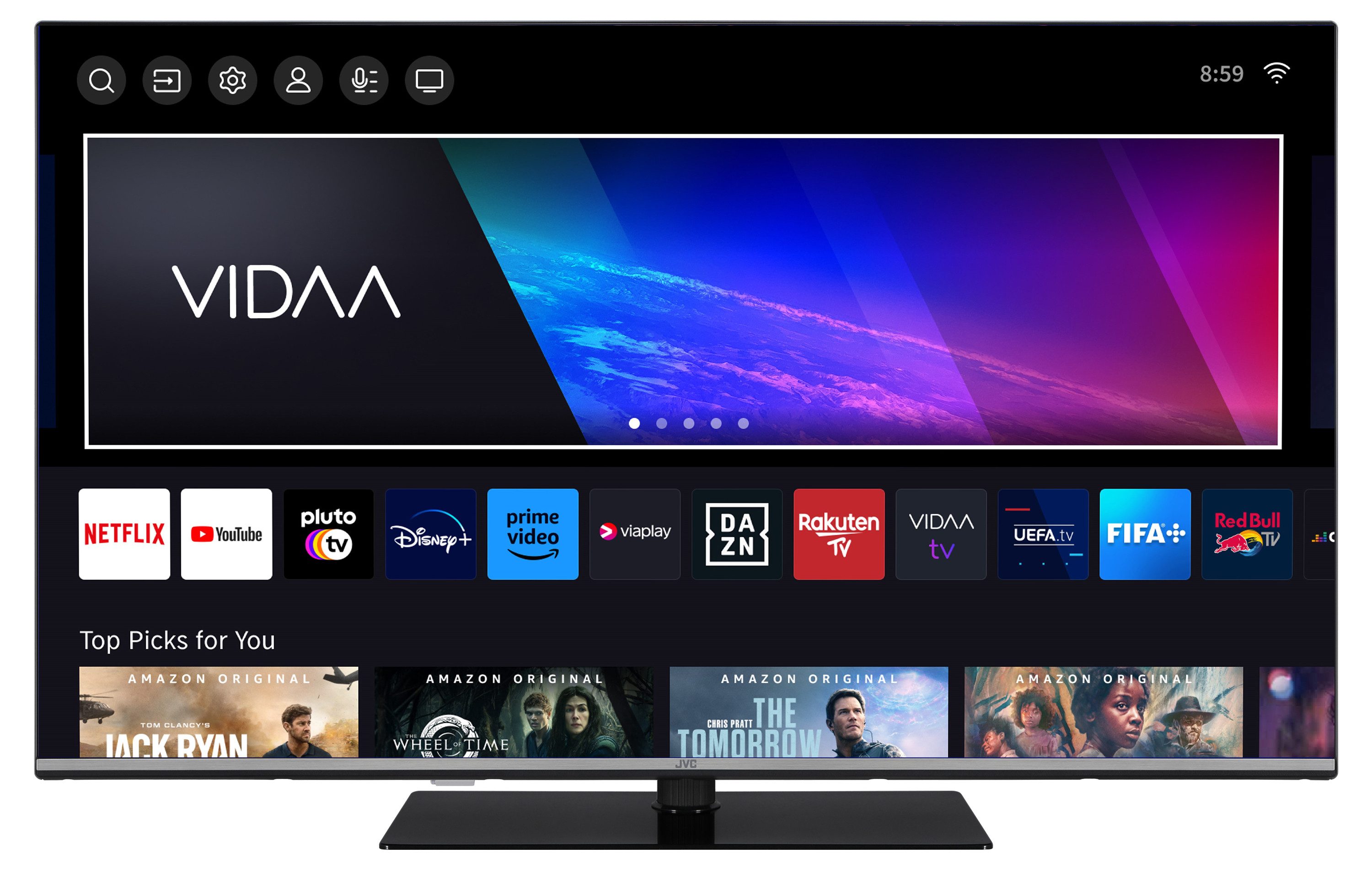 JVC LT-55VDQ6555 QLED-Fernseher (139 cm/55 Zoll, 4K Ultra HD, VIDAA Smart TV, VIDAA Smart TV, HDR Dolby Vision, Triple-Tuner, 6 Monate HD)