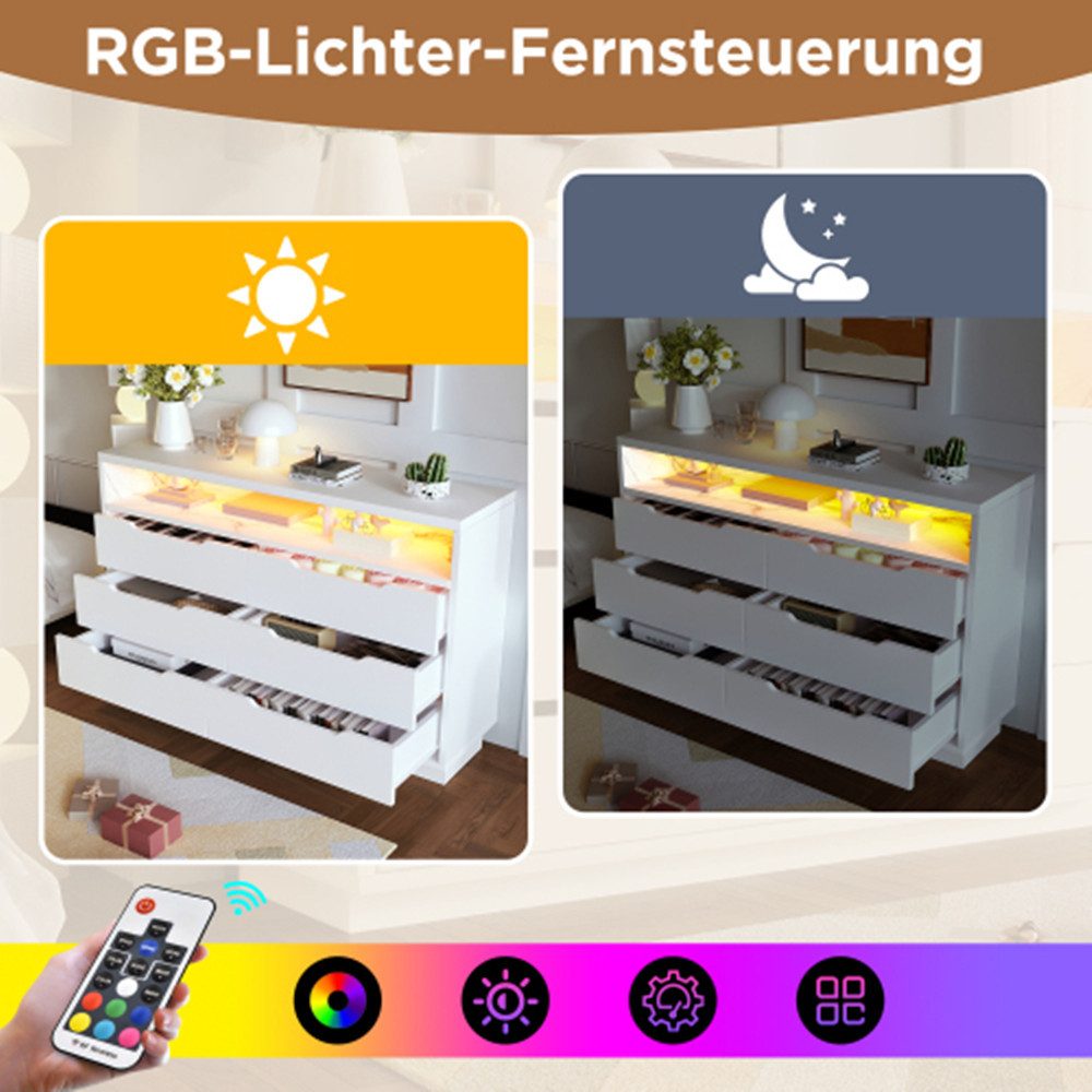 XDeer Sideboard Sideboard Kommode mit LED-Beleuchtung und 6 Schubladen, Sta günstig online kaufen