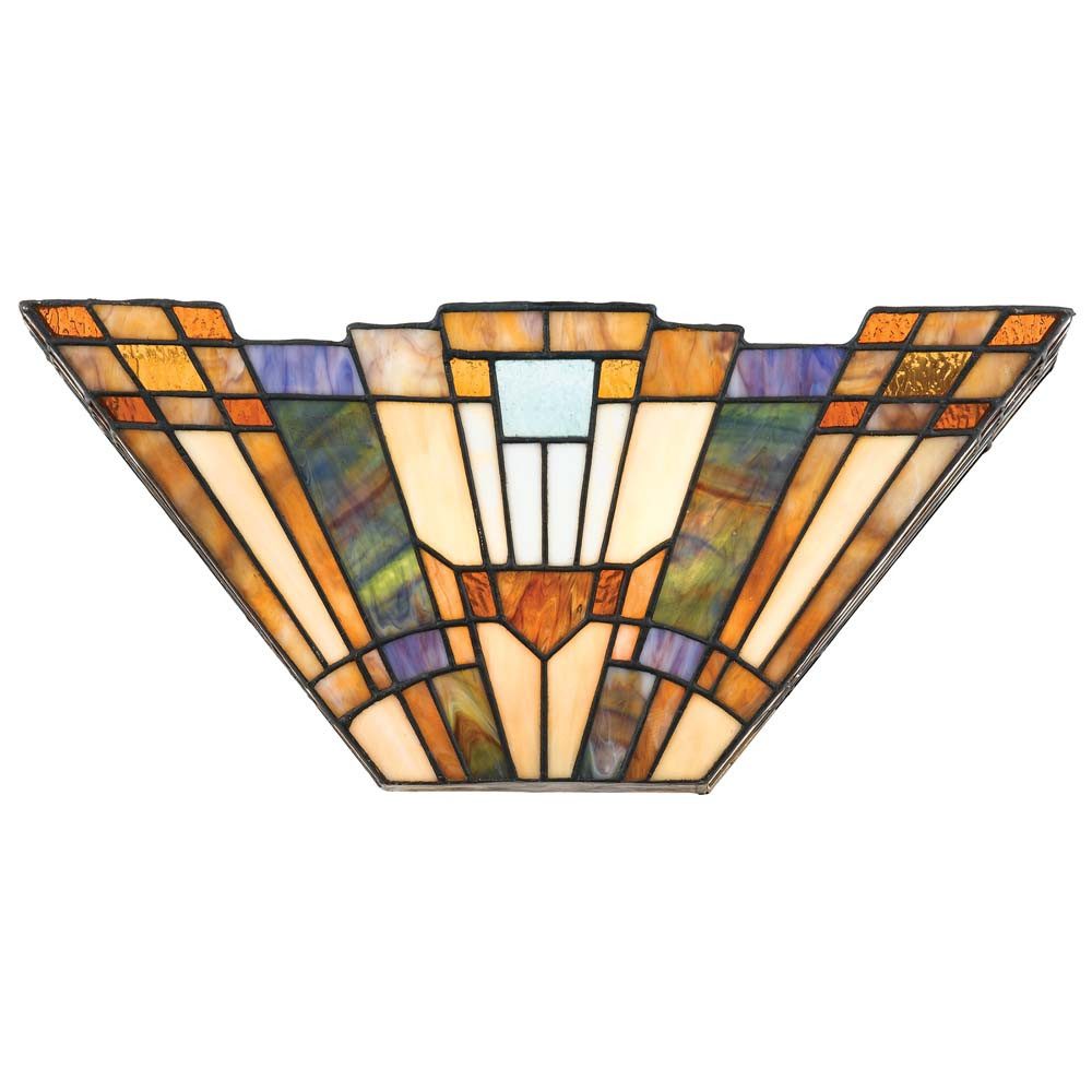 Elstead LIGHTING Wandleuchte, Leuchtmittel nicht inklusive, Wandleuchte Lampe Tiffany-Glas Metall Flurlampe Vintage Bronze B 40,6