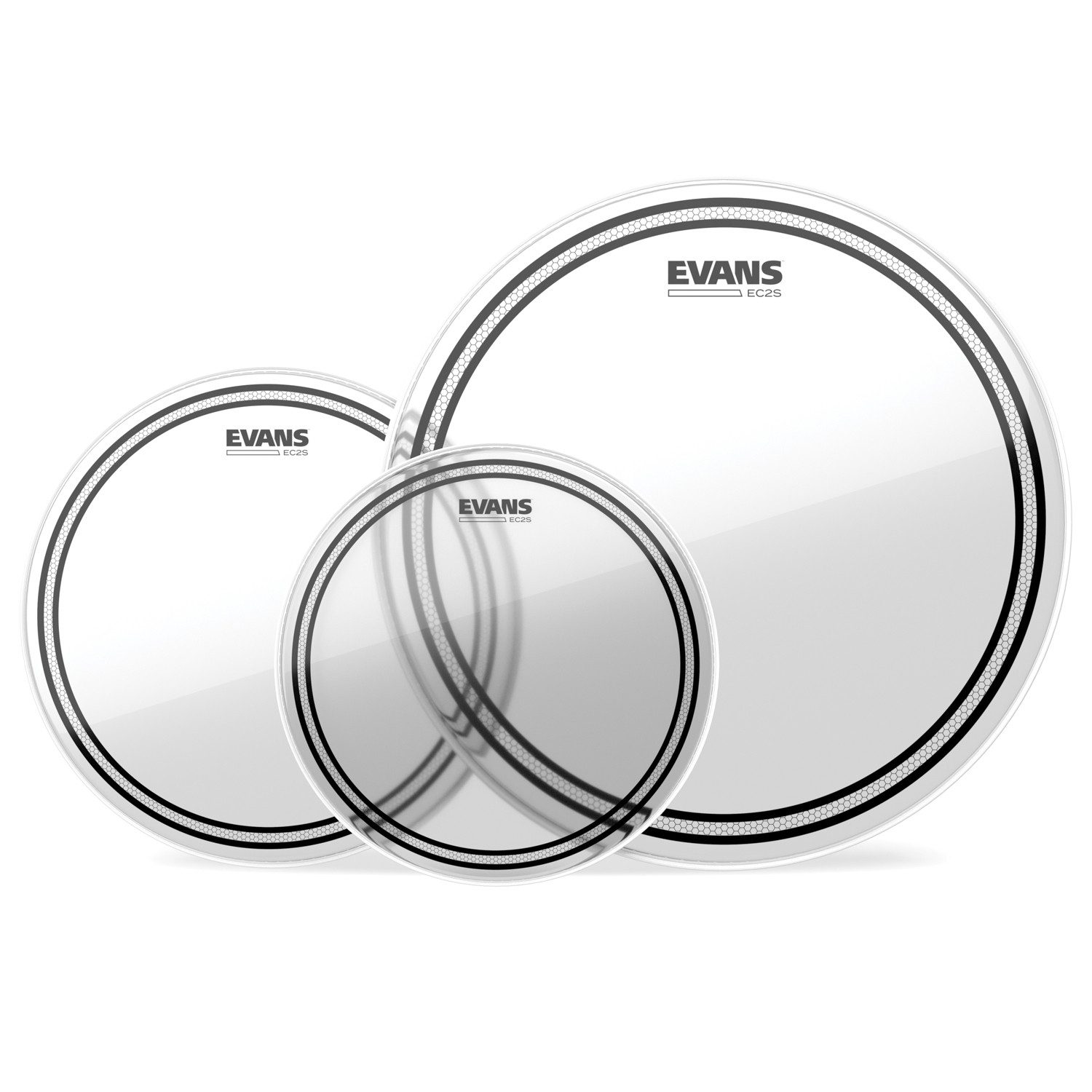 Evans Schlagzeug Evans EC2SCLR-R 10-12-16 Clear Tom Pack Rock mit Damper Pads, Evans Fell-Set