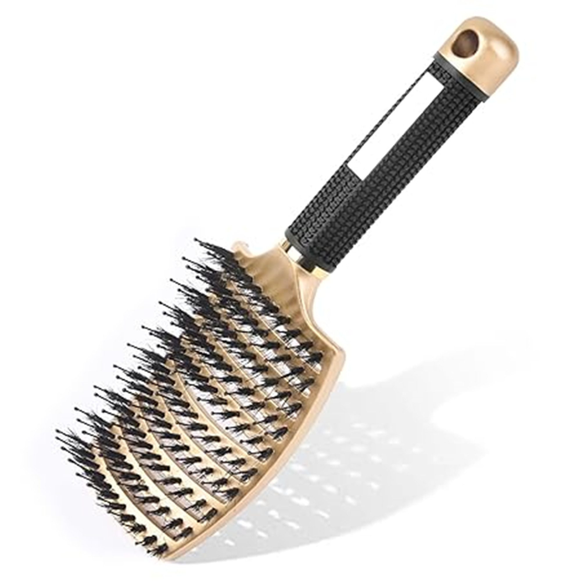 Forrlite Haarbürste Haarbürste, Profi Entwirrungsbürste mit Griff, Haarbürste ohne Ziepen, Wildschweinborsten Haarstyling Bürste für Locken Lange Feine Dicke Lockige Haare (Gold)