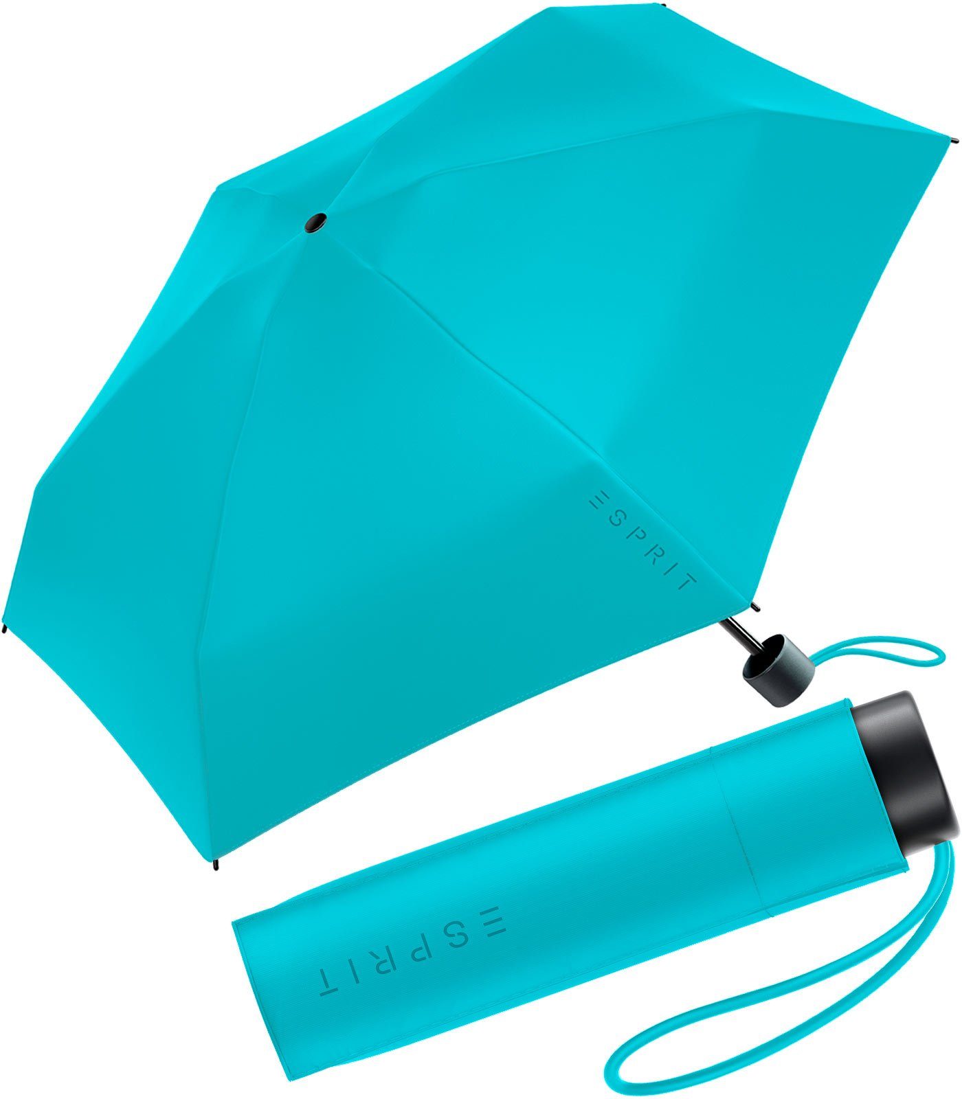 Esprit Taschenregenschirm Damen Super Mini Regenschirm Petito FJ 2023, winzig klein, in den neuen Trendfarben blau