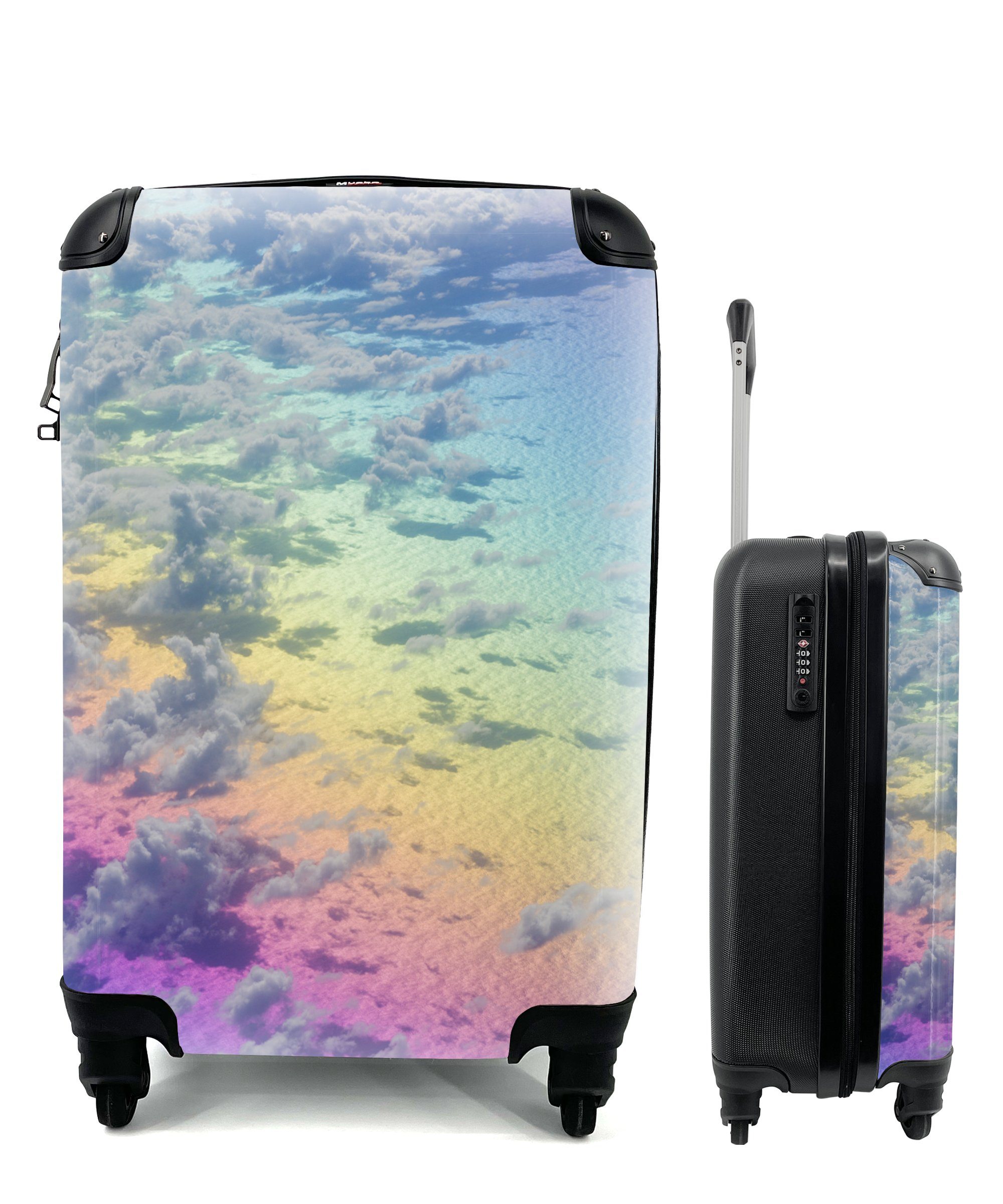 MuchoWow Handgepäckkoffer Wolken mit Regenbogen, 4 Rollen, Reisetasche mit rollen, Handgepäck für Ferien, Trolley, Reisekoffer