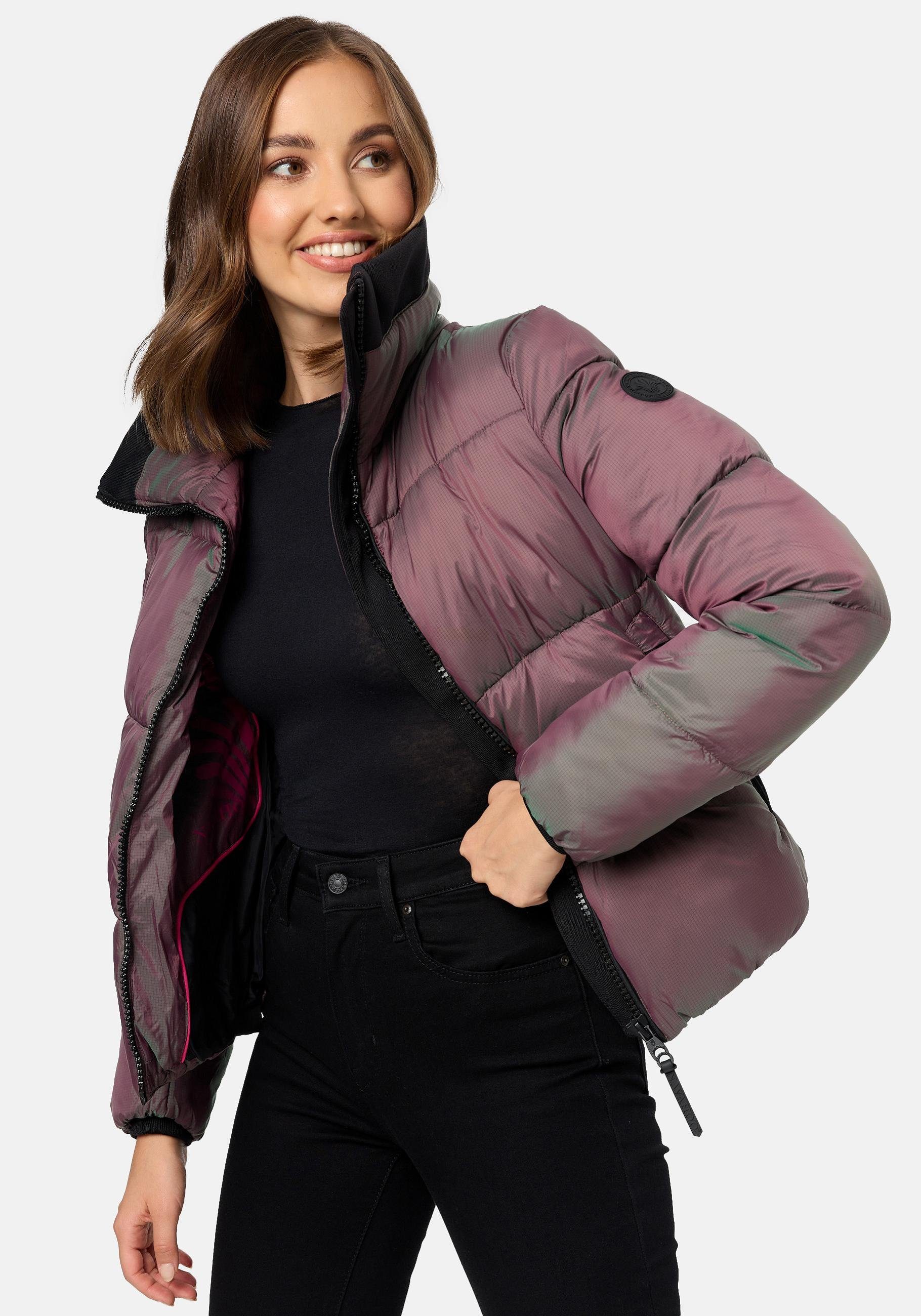 Sternschnüppchen Puffy Winterjacke Gesteppte Steppjacke Hüfte Jacke Oversize Damen Chrom-Optik, Länge in top Schnitt, bis zur Navahoo mit