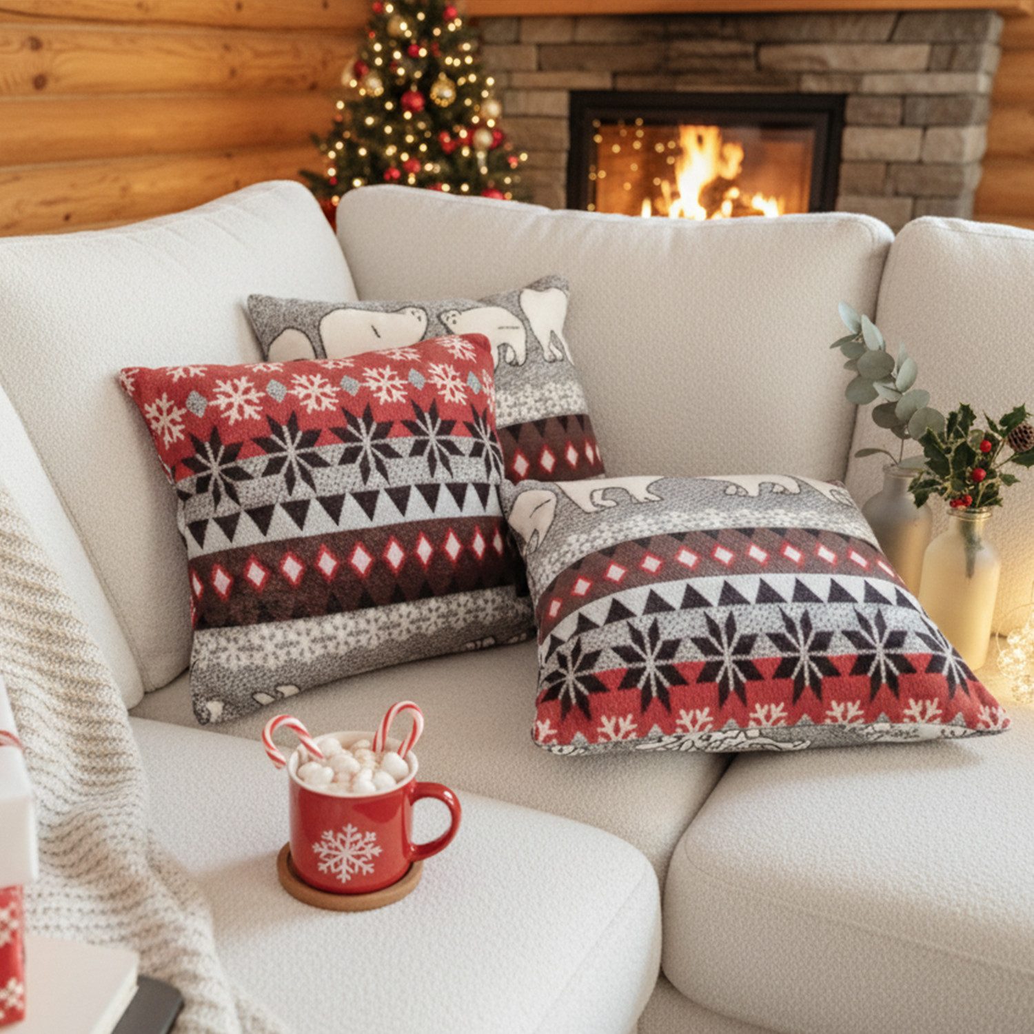 NYVI Dekokissen Dekokissen Kissenbezug CozyBear 40x40 cm für Weihnachten, Super flauschige Flanell Zierkissen Hüllen mit Reißverschluss