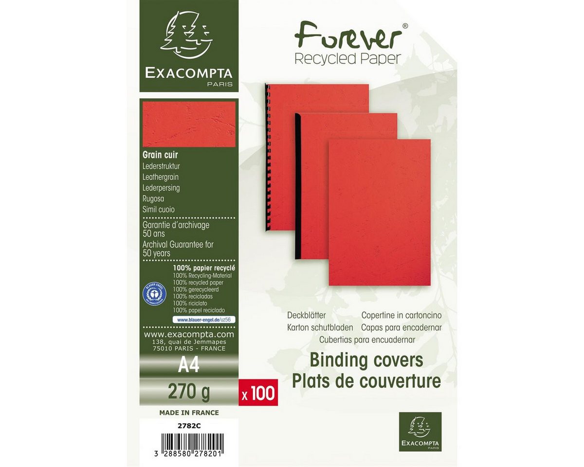 Thumbnail - EXACOMPTA Buchbindemappe Exacompta Einbanddeckel Evercover 2782C A4 rot 100St., (