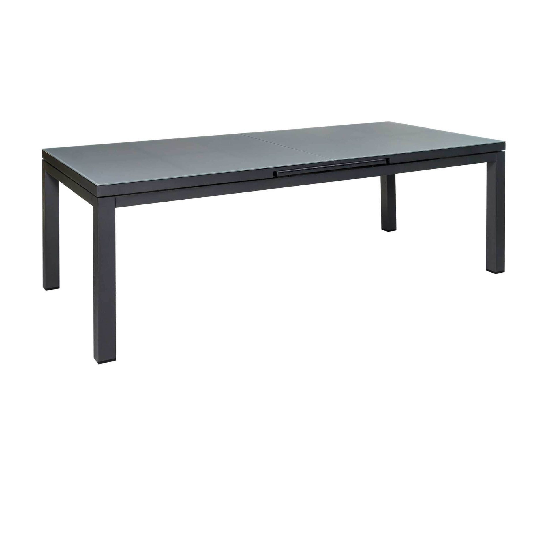 Jati & Kebon Gartentisch Gabon, Ausziehtisch, Outdoor-Tisch (Größe: 220/280 x 100 cm), ausziehbar auf 280 cm, Tischplatte Sicherheitsglas, Aluminium