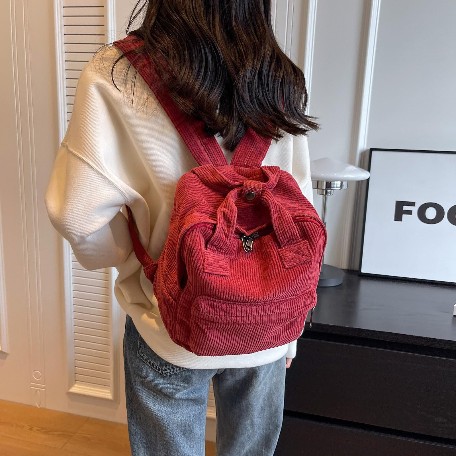 nsihing Rucksack Damen Canvas/Cord Cityrucksack Rucksäcke Daypacks, Rucksackhandtaschen Kinderrucksäcke für Schule Travel Arbeit