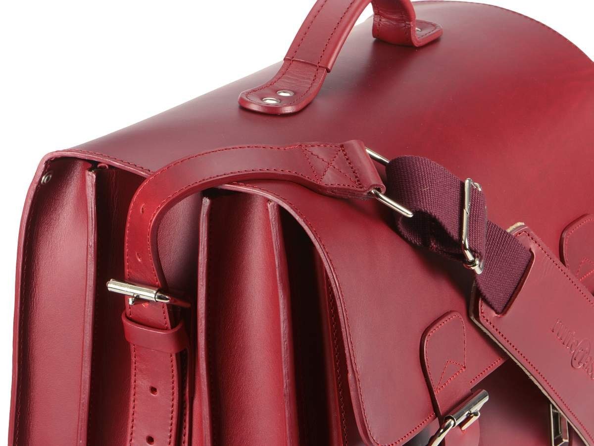 3 Notebookfach, 42 Classic cm Leder mit Adult, rot Lehrertasche Aktentasche rustikales Fächern, Ruitertassen