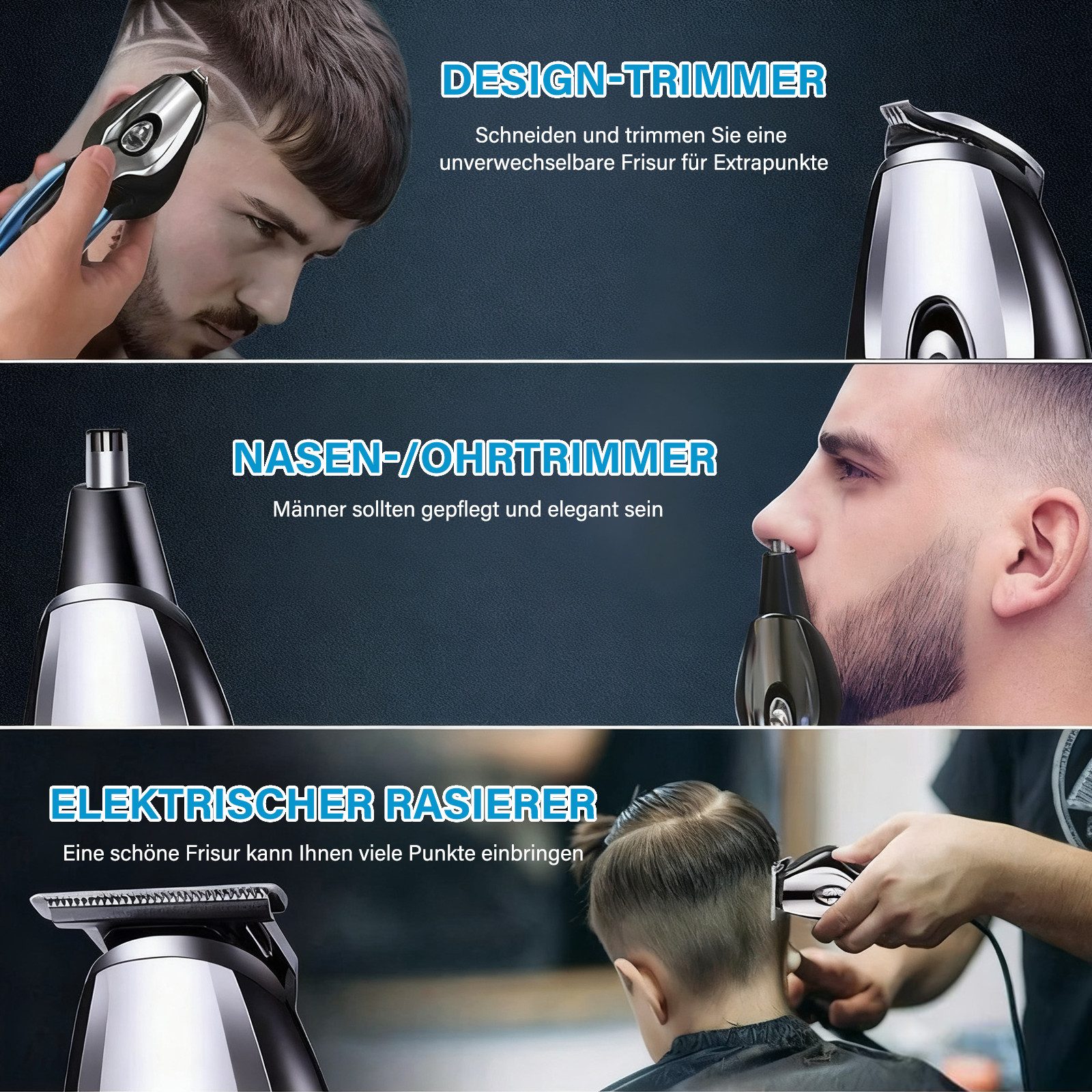 MOPUEA Haarschneider Haarschneidemaschine Profi Haarschneider Herren Haartrimmer, Styling Set Wasserdicht, Barttrimmer Präzisionstrimmer Langhaarschneider