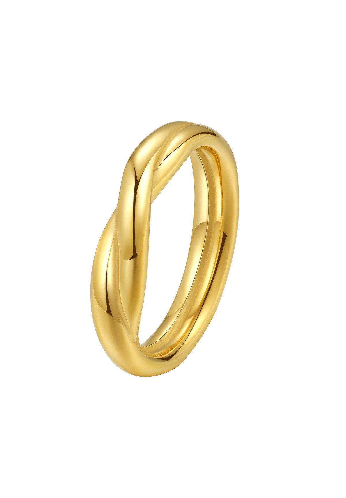 Hey Happiness Fingerring Wickelring Edelstahl Damen gedreht, 18K vergoldet wasserfest, Freundschaftsring ohne Stein massiv, Doppel Band Ring klassisch