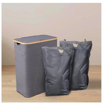 Caterize Wäschekorb Doppelter Wäschekorb mit Deckel und zwei herausnehmbaren Wäschesäcken