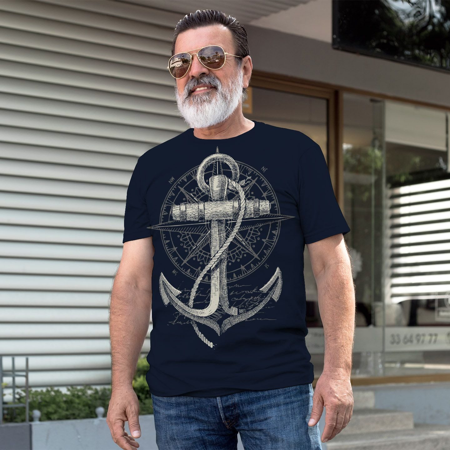 Neverless Print-Shirt Neverless® Herren T-Shirt Print Aufdruck Anker Kompass Motiv Maritim mit Print
