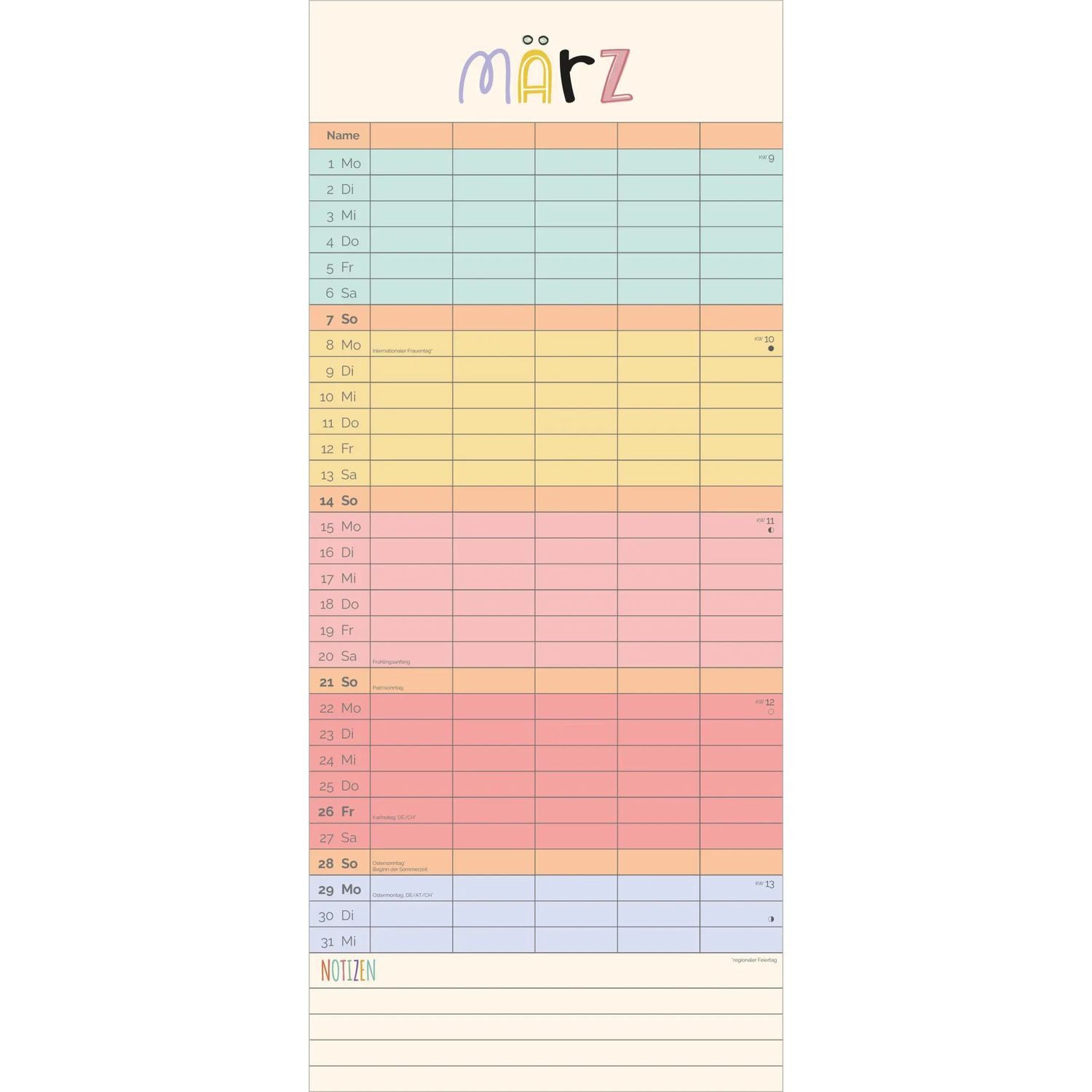 NEUMANN Wandkalender Familienplaner Unser buntes Jahr 2027