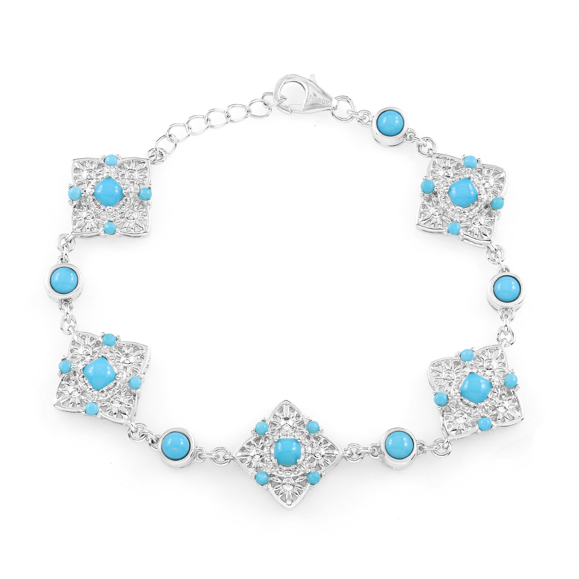 Silberarmband Armband aus „Sleeping Beauty“-Türkis, Platin und Silber