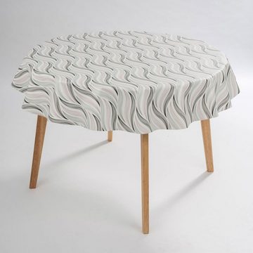 laro Tischdecke Wachstuch-Tischdecken Abwaschbar Wellen Pink Grau Weiß Rund 140cm