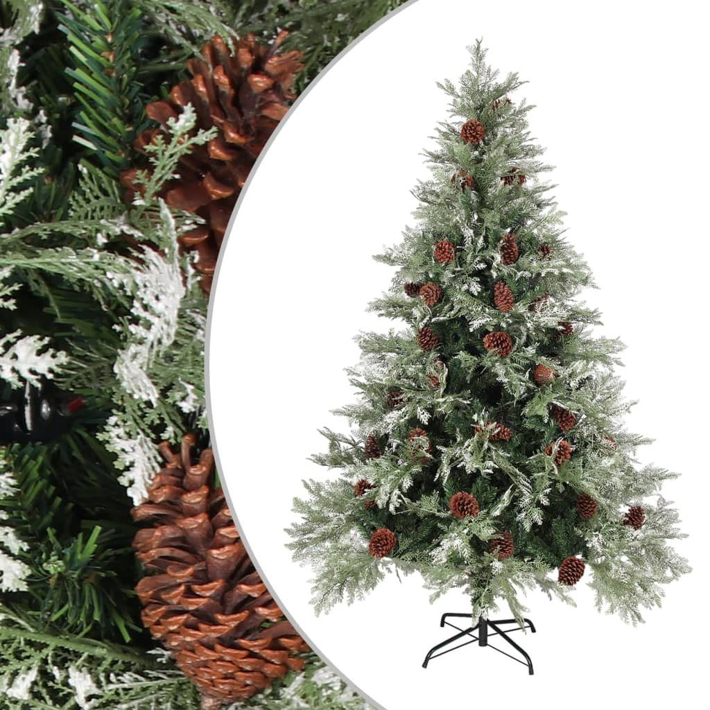 furnicato Künstlicher Weihnachtsbaum Weihnachtsbaum mit Zapfen Grün und Weiß 150 cm PVC & PE