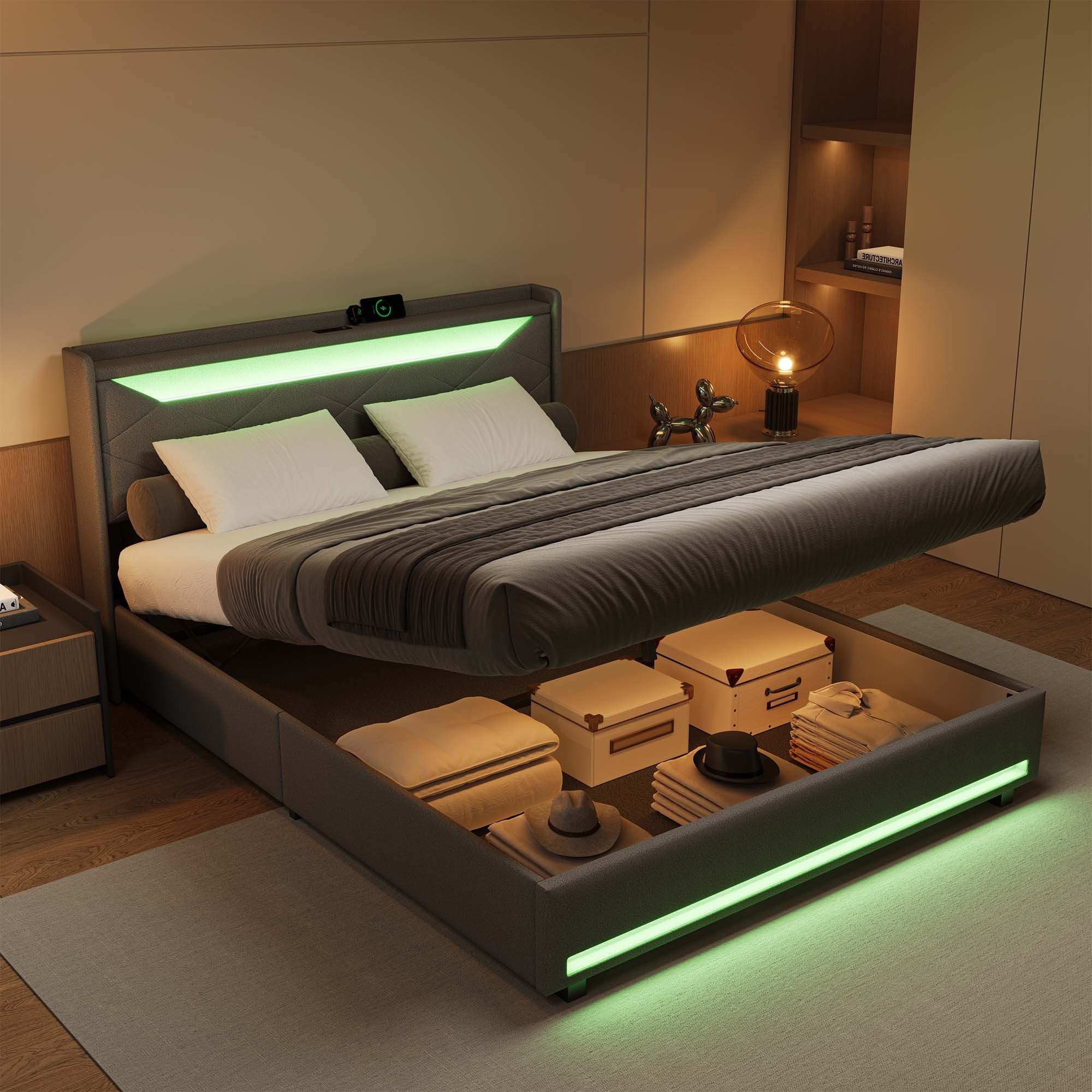 PXloue Polsterbett LED hydraulisches Doppelbett, Stauraumbett,mit günstig online kaufen