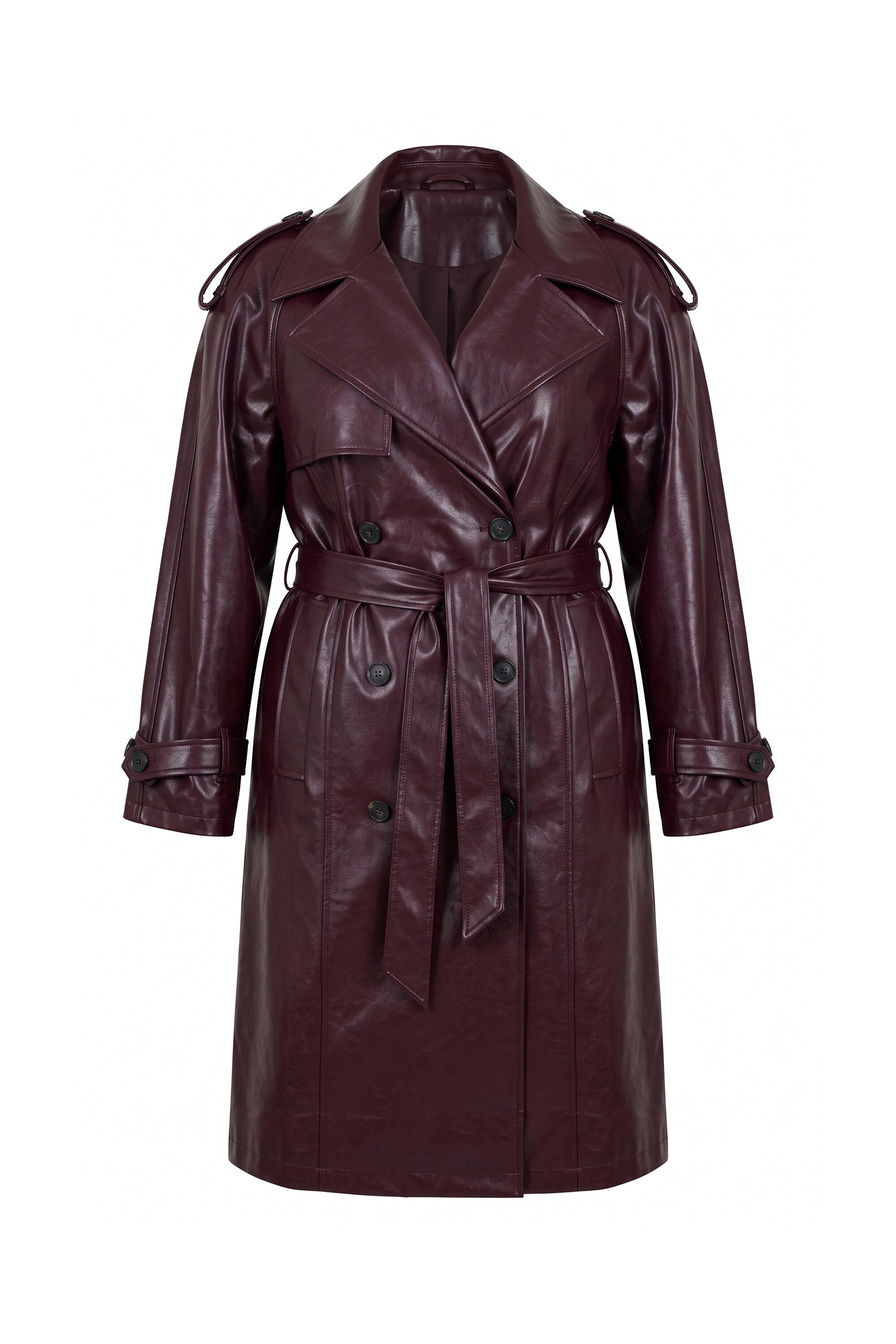 Ulla Popken Trenchcoat Trenchcoat Lederoptik Reverskragen doppelreihig
