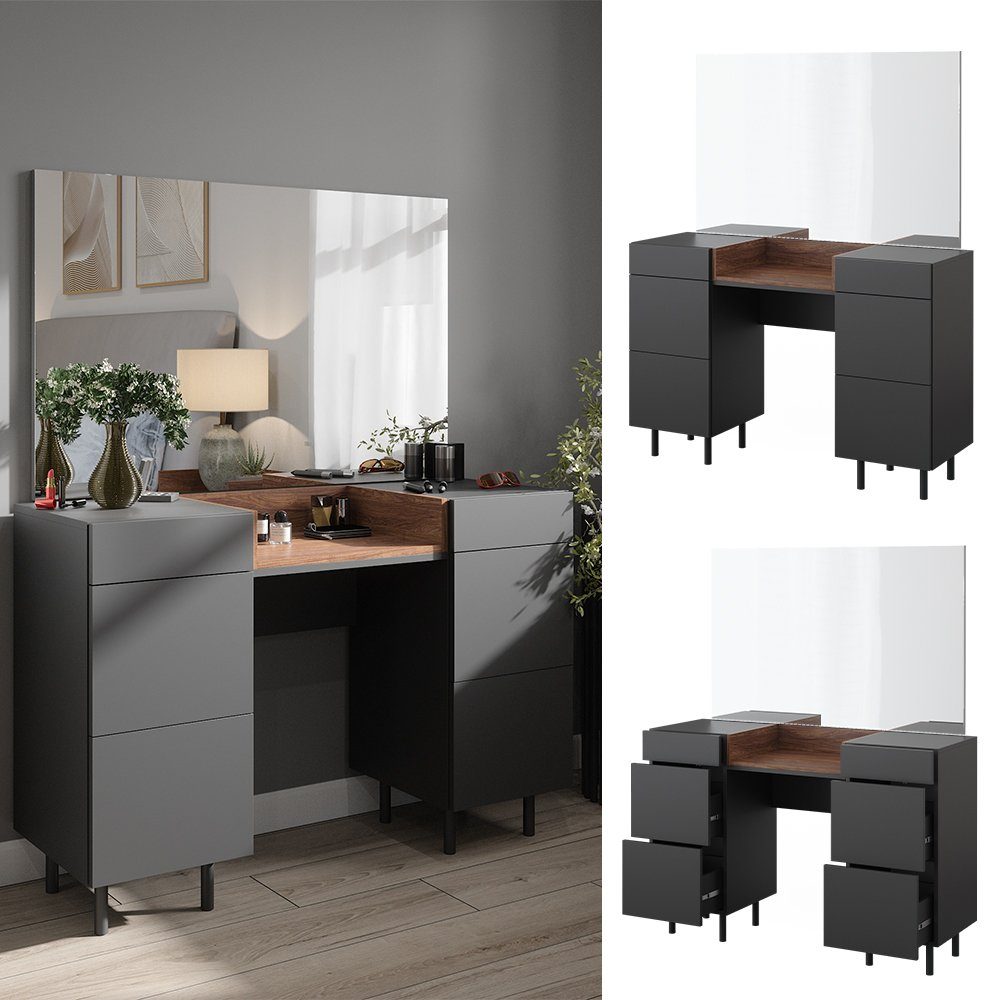 Vicco Schminktisch Anika, Anthrazit/Nussbaum, 120 cm günstig online kaufen