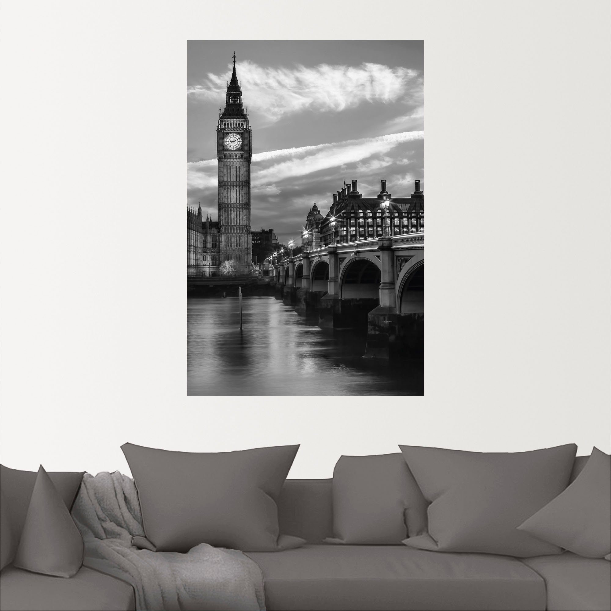 Artland Wandbild Abends Westminster London Wandaufkleber in (1 Poster als Bridge, Größen oder an St), Alubild, der Leinwandbild, versch