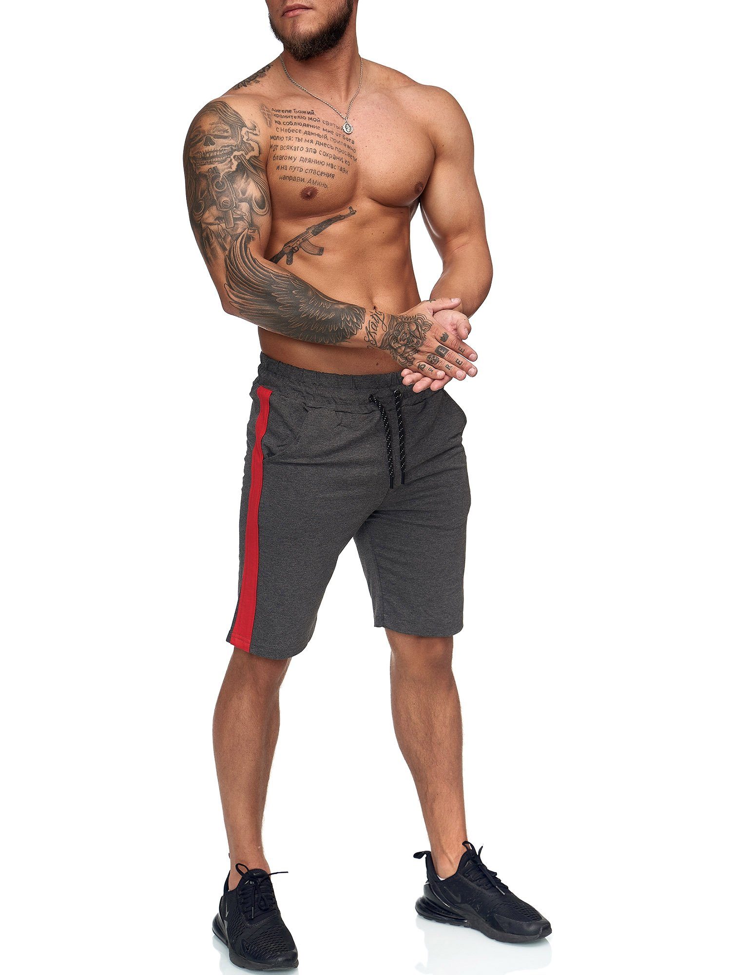 OneRedox Shorts 1400+1407C (Kurze Hose Bermudas Sweatpants, 1-tlg., im modischem Design) Fitness Freizeit Casual 1400 Antra Rot
