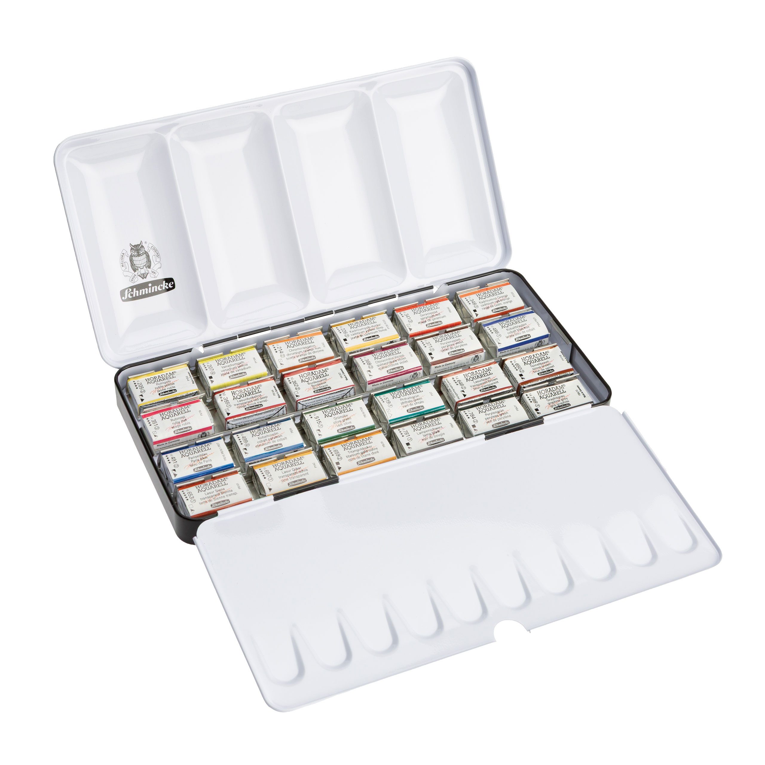 Schmincke Aquarellfarbe HORADAM Metallkasten 24 x 1/1 Näpfchen Aquarell Malkasten 74 677 097