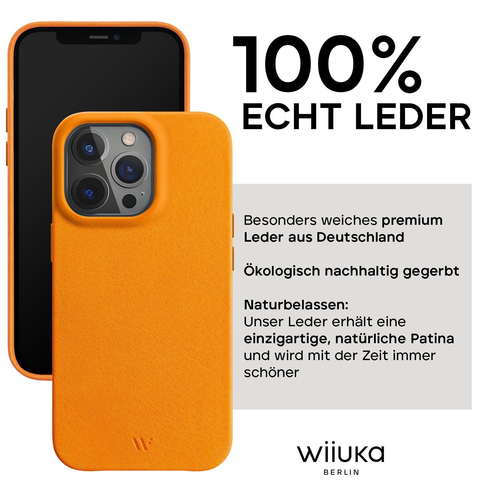 wiiuka Smartphone-Hülle skiin FRUIT Handyhülle für iPhone 14 Pro Max, Handgefertigt - Deutsches Leder, Premium Case