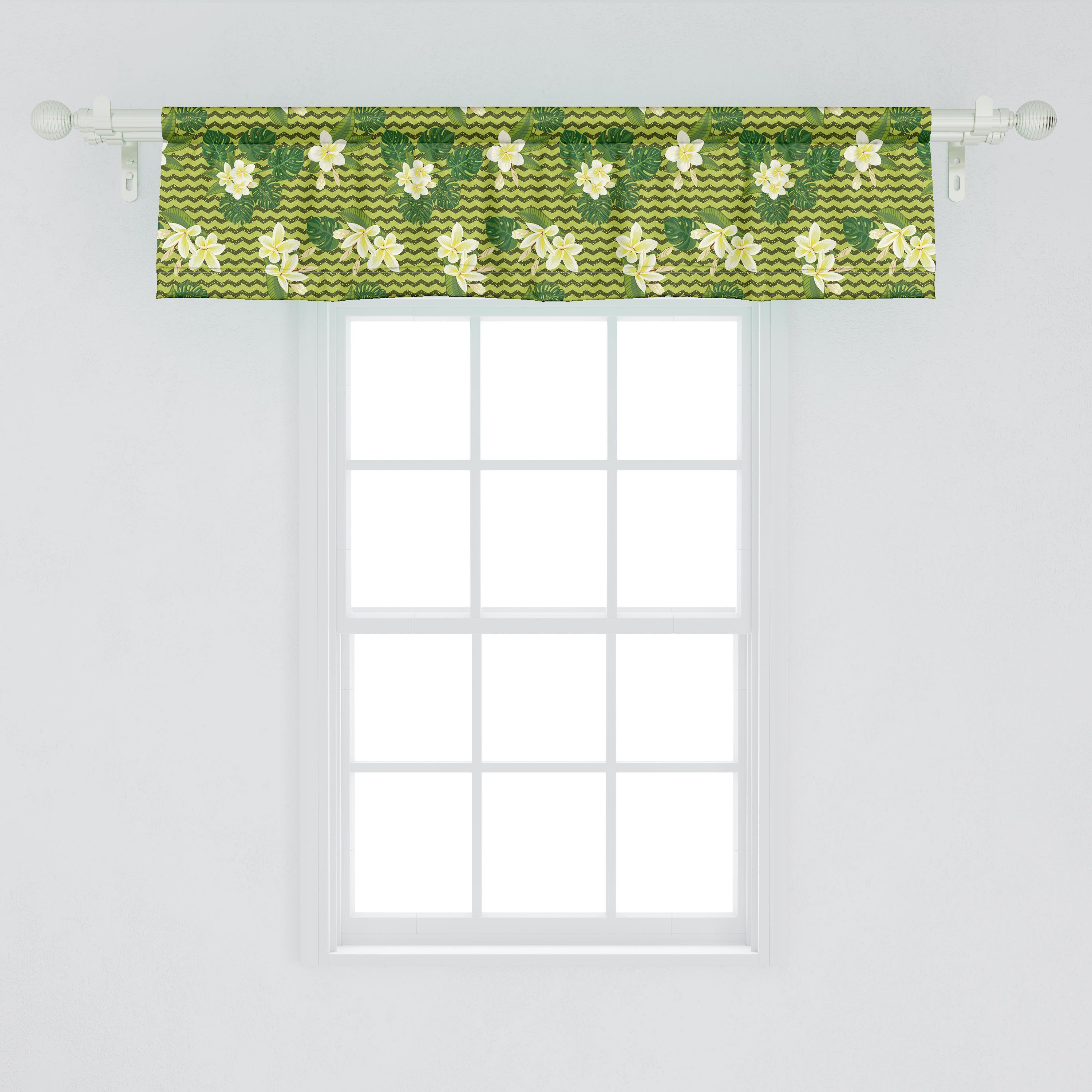 Küche Blumen Microfaser, Abakuhaus, auf Vorhang mit für Volant Exotische Zigzags Scheibengardine Schlafzimmer Dekor Stangentasche, Blumen