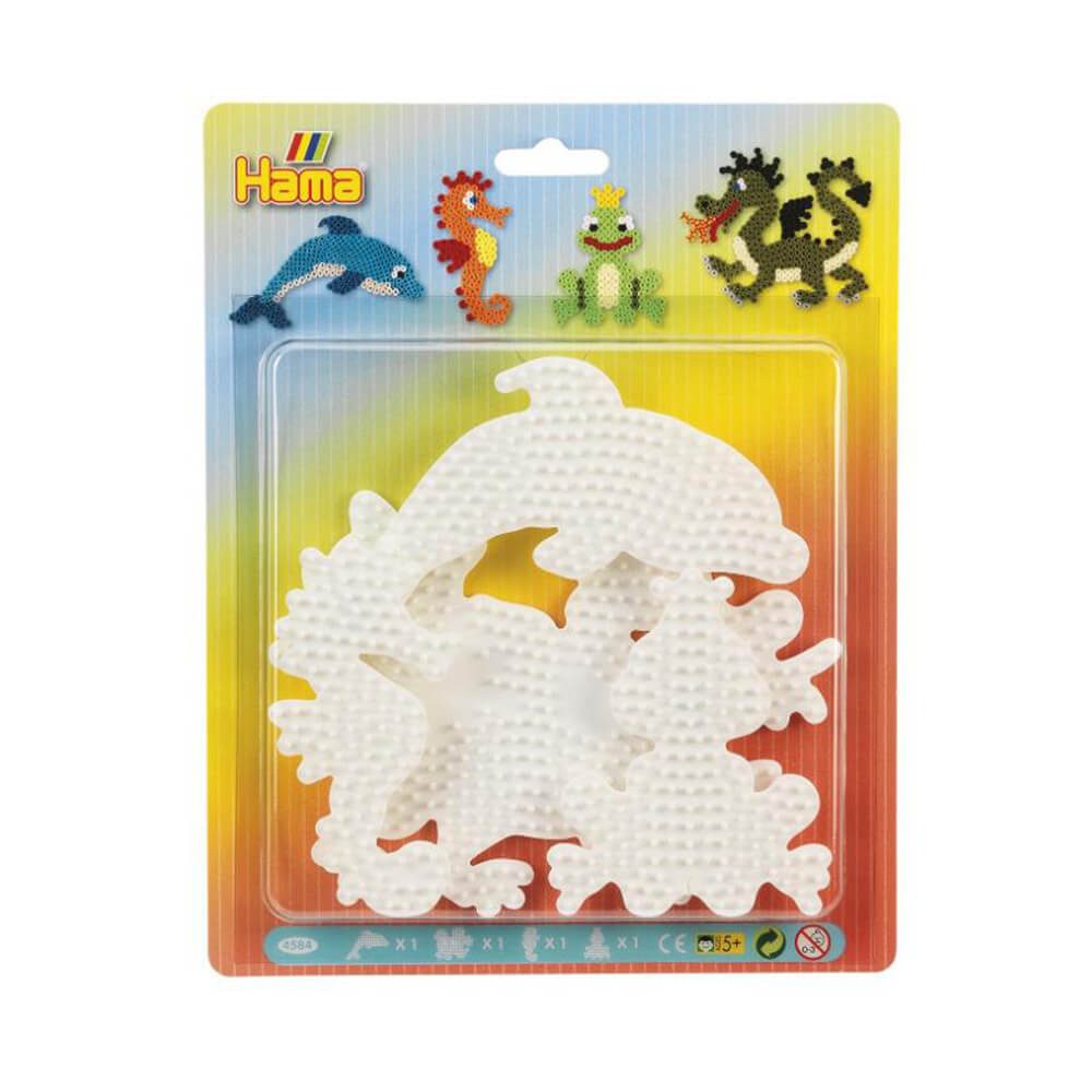 Hama Perlen Bügelperlen Hama Blister mit 4 Midiplatten, Delfin, Drache, Seepferdchen, Frosch