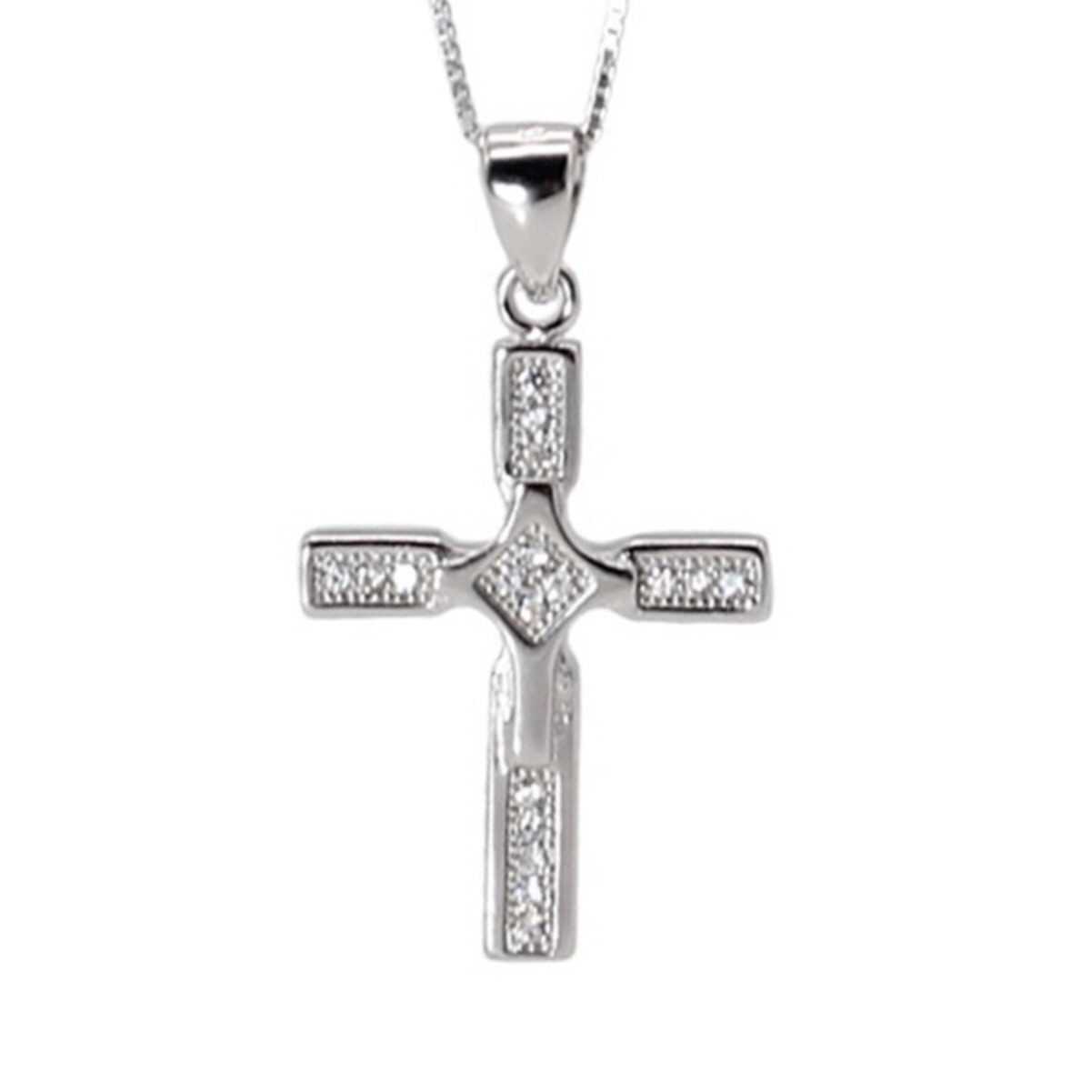 ELLAWIL Silberkette Kette mit Kreuz Anhänger Halskette Jesuskreuz Christus Kirche Jesus (GESCHENKIDEE, Kettenlänge 40 cm, Sterlingsilber 925), inklusive Geschenkschachtel