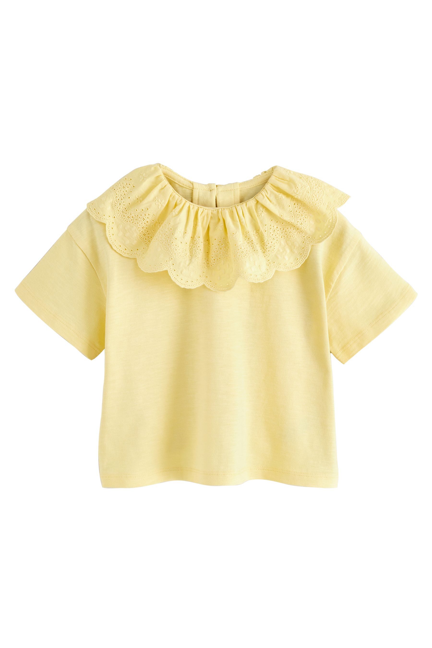 T-Shirt Top mit Lochstickereikragen 100 % Baumwolle
