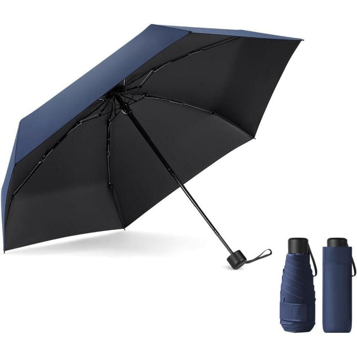 LuxusKollektion Taschenregenschirm Taschenschirm Mini 6 Edelstahl Rippen UV Faltbar Klein Dunkelblau