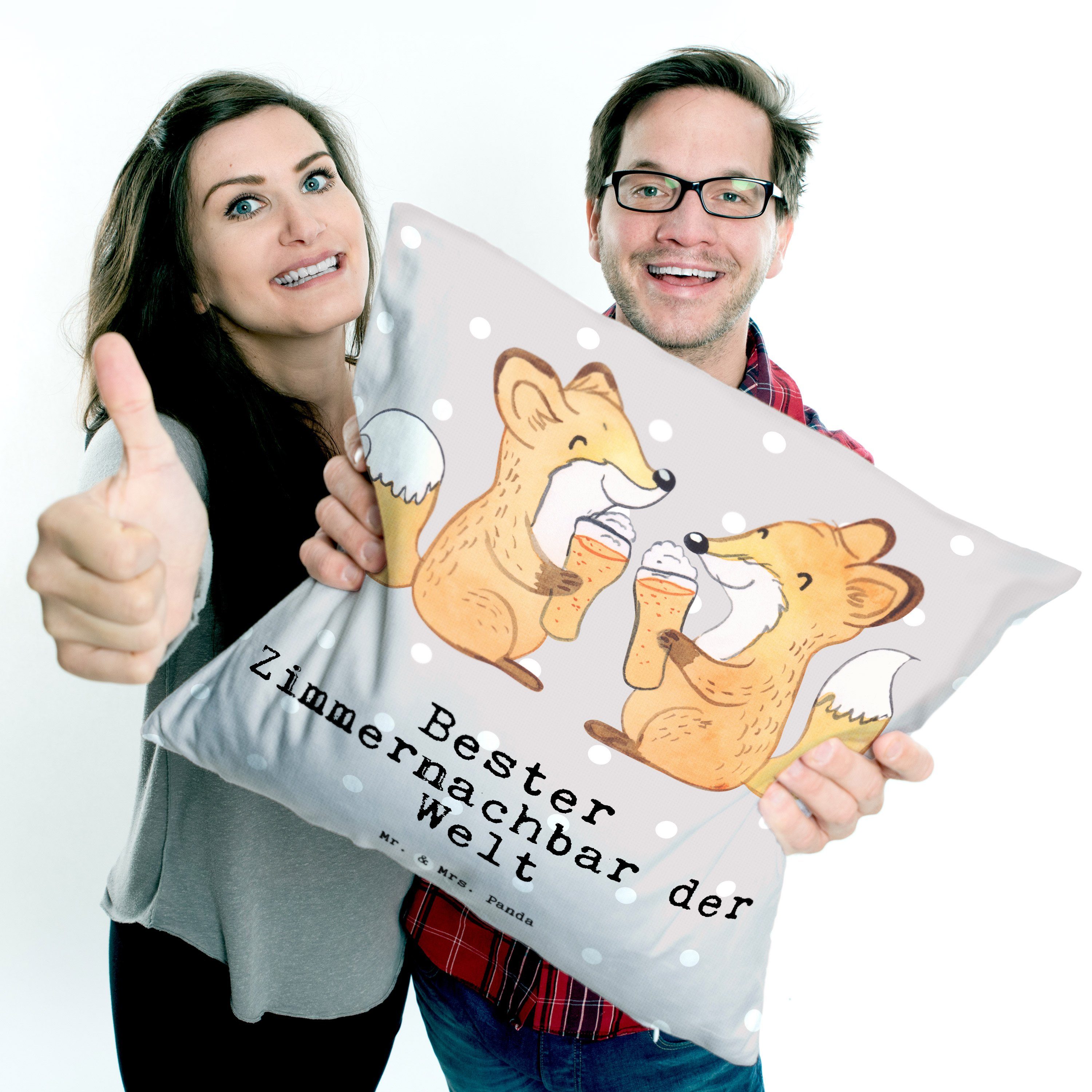 Mr. & Mrs. Panda Dekokissen - Wohnhe Bester Geschenk, Zimmernachbar der Fuchs Welt - Pastell Grau