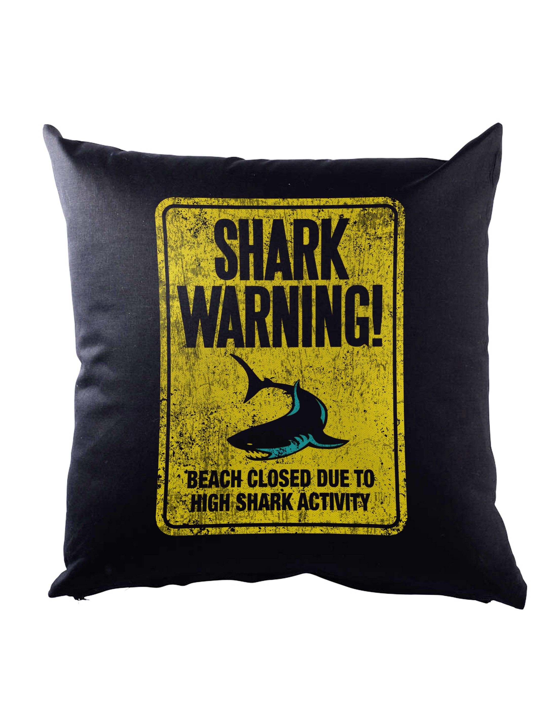 Dekokissen Shark Warning Sign II Dekokissen Weißer Hai Surfer Surfing Diver