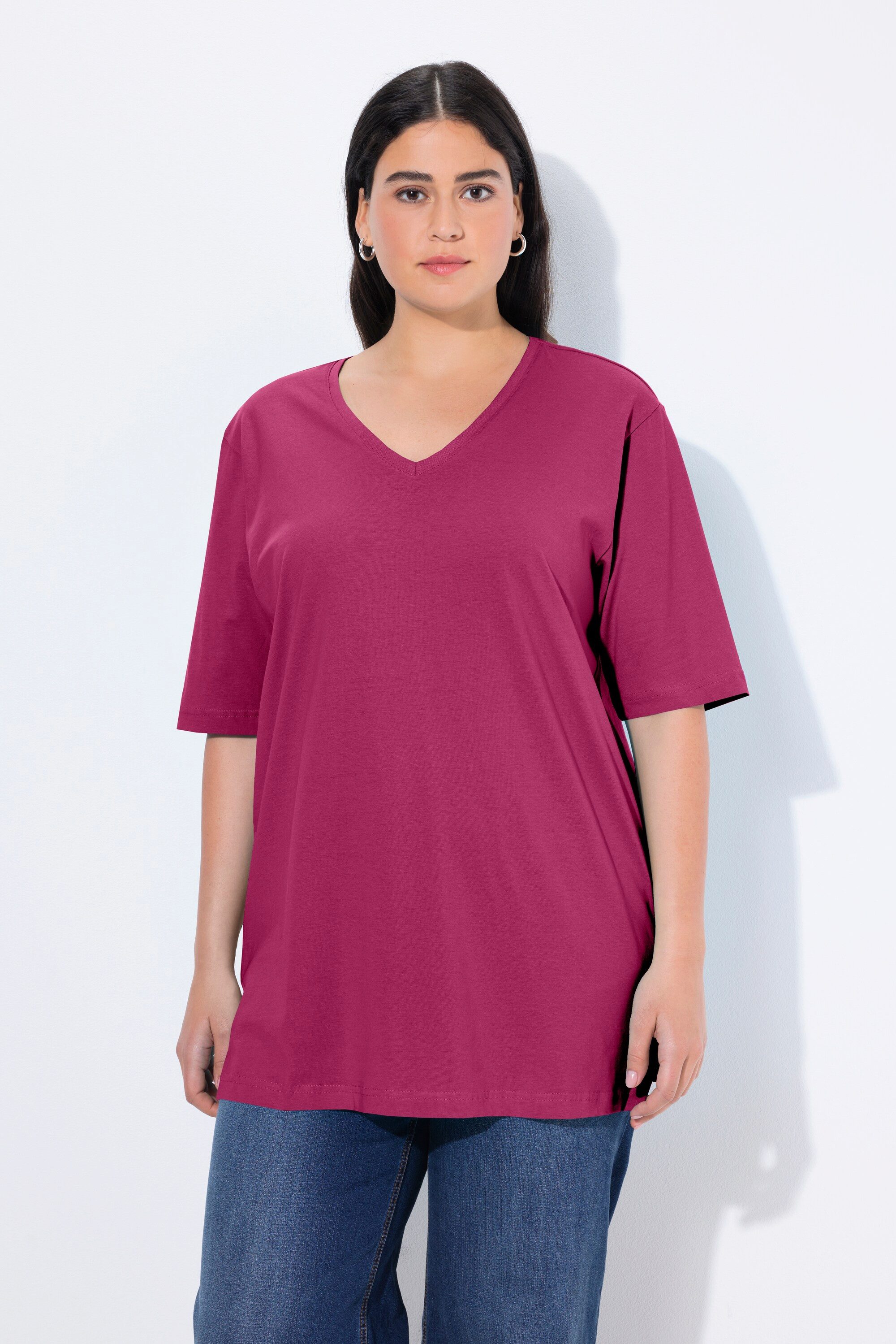 Ulla Popken T-Shirt T-Shirt V-Ausschnitt Relaxed Halbarm