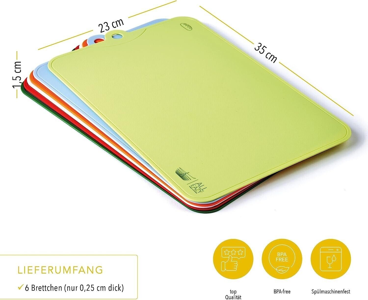 ALL EAZY Home & Kitchen Schneidebrett ALL EAZY HOME & KITCHEN Schneidebretter 6er Set bunt BPA-frei, Kunststoff, (Set, 6-St., 6 Schneidebretter), Lasche zum Aufhängen