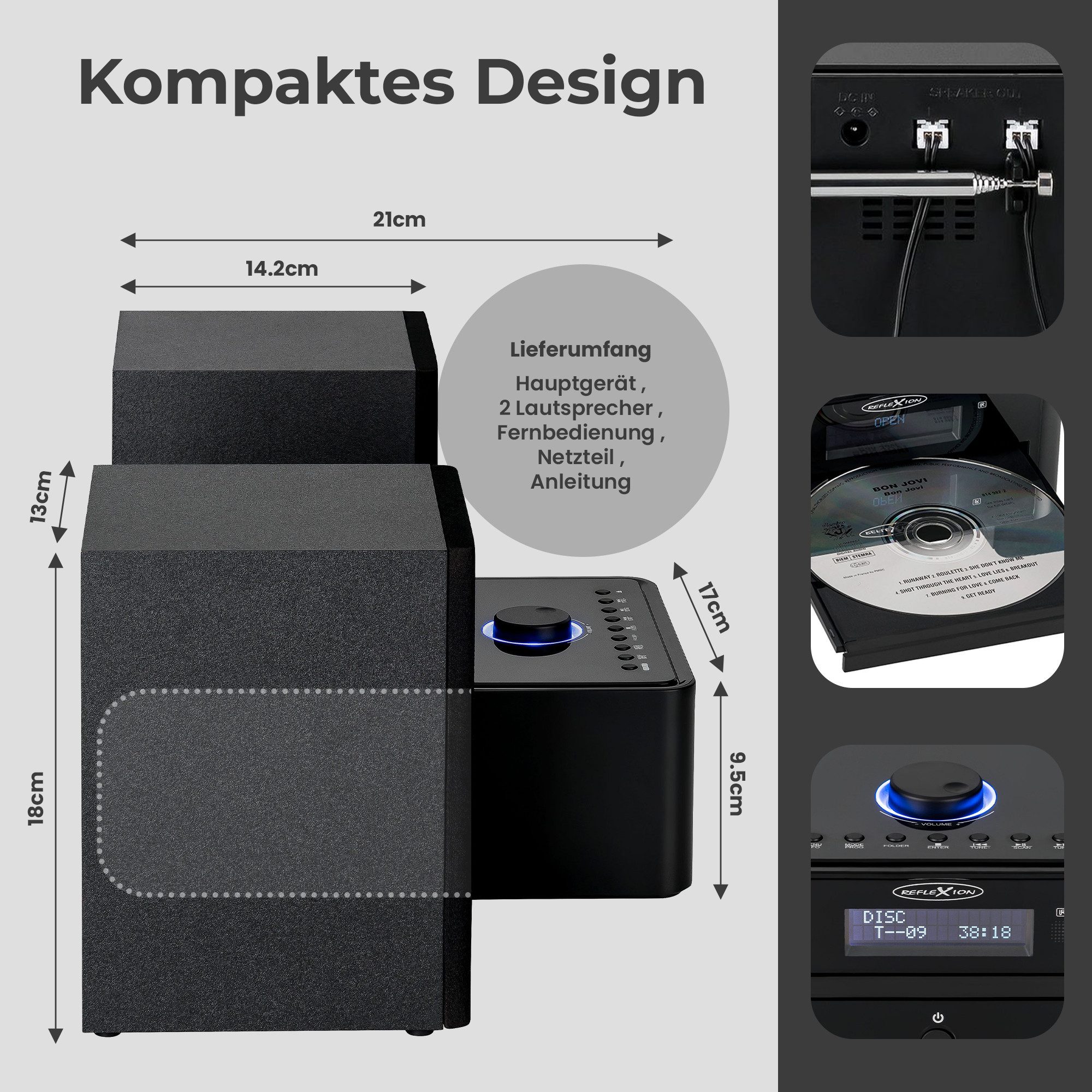 Reflexion HIF79DAB Microanlage (DAB/DAB+, UKW Radio, 80,00 W, Stereo-Micro-Hifi-System mit DAB, UKW, USB, MP3/CD, und Bluetooth)