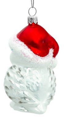 SIKORA Christbaumschmuck BS710 Eule mit Weihnachtsmütze Glas Figur Premium Weihnachtsbaum