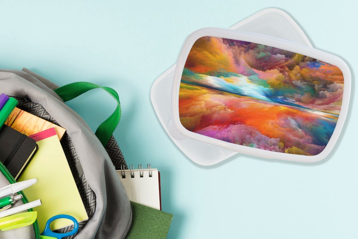 Wolken, - und für weiß Abstrakt MuchoWow Ölgemälde Erwachsene, (2-tlg), Gemälde Mädchen und Brotbox Brotdose, Jungs - - Kunststoff, für Lunchbox Kinder