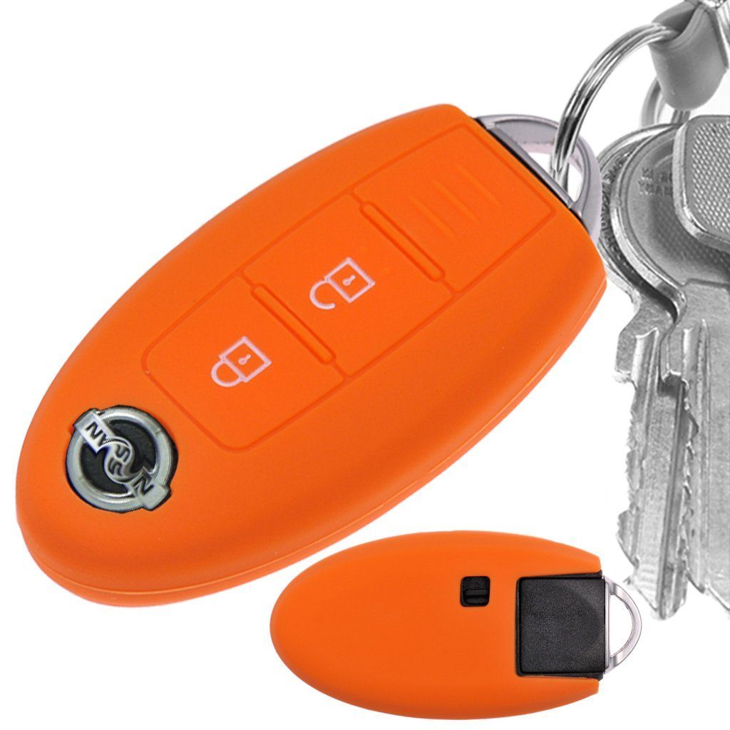 für mt-key KEYLESS Qashqai Nissan Note Schlüsseltasche Juke Micra Orange, Knopf Autoschlüssel Schutzhülle Leaf 3 Softcase Silikon X-Trail Pulsar
