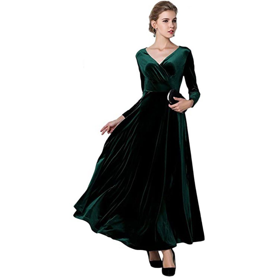 BEARSU Abendkleid »Damen Lange Langarm Abendkleid Maxi V-Ausschnitt Samt  Party Kleid« online kaufen | OTTO