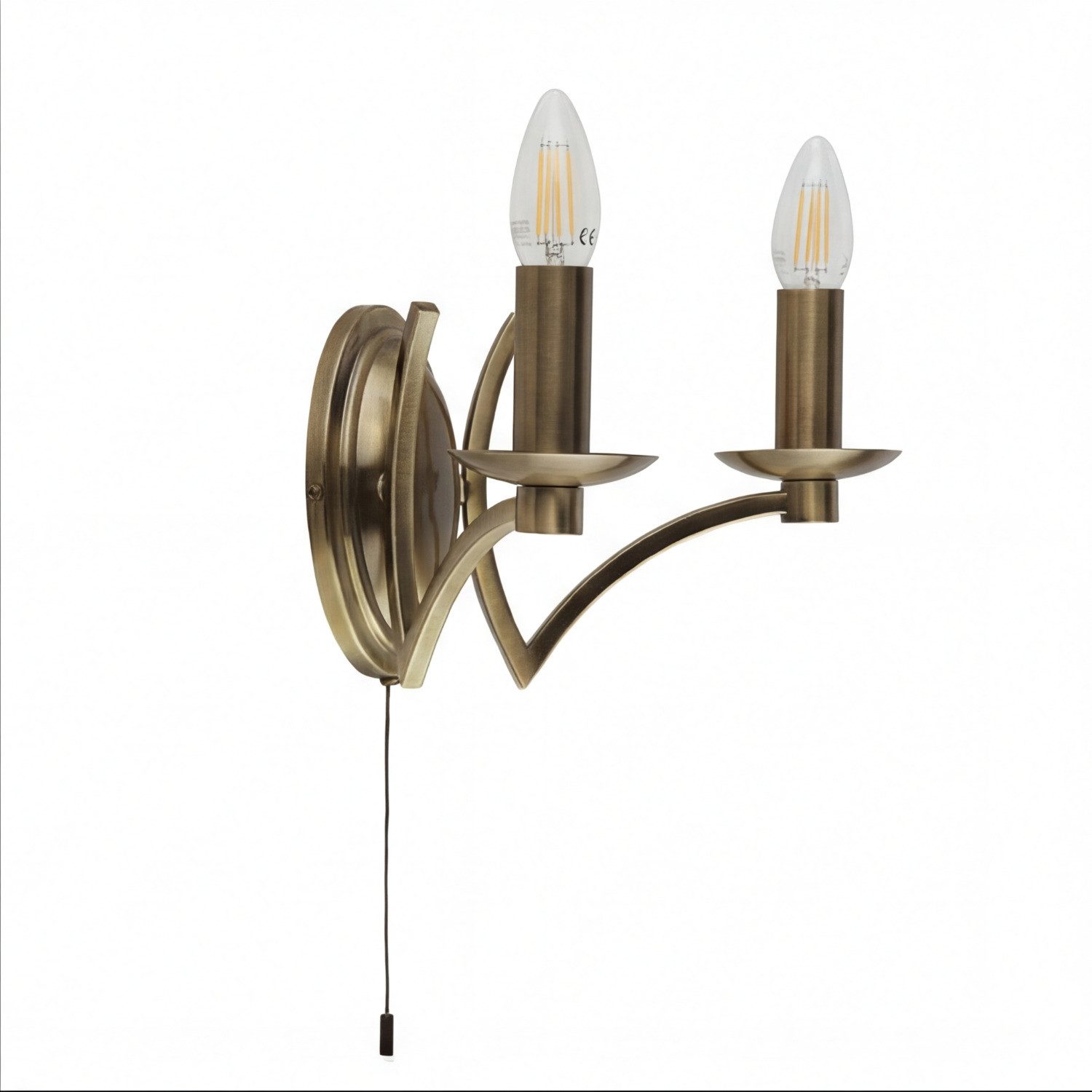Licht-Erlebnisse Wandleuchte DEVON, ohne Leuchtmittel, 2-flammig mit Schalter E14 in Messing Antik Metall Modern Wohnzimmer
