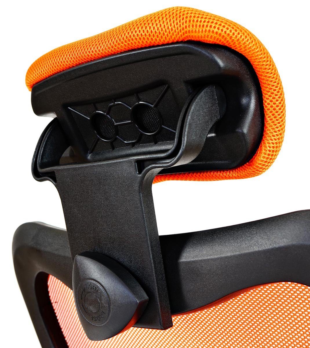 flexible höhenverstellbar, Pamplona, + schwarz,orange Schreibtischstuhl MCW Armlehnen, Kopfstütze Kopfstütze Lendenwirbelstütze Höhenverstellbare stufenlos