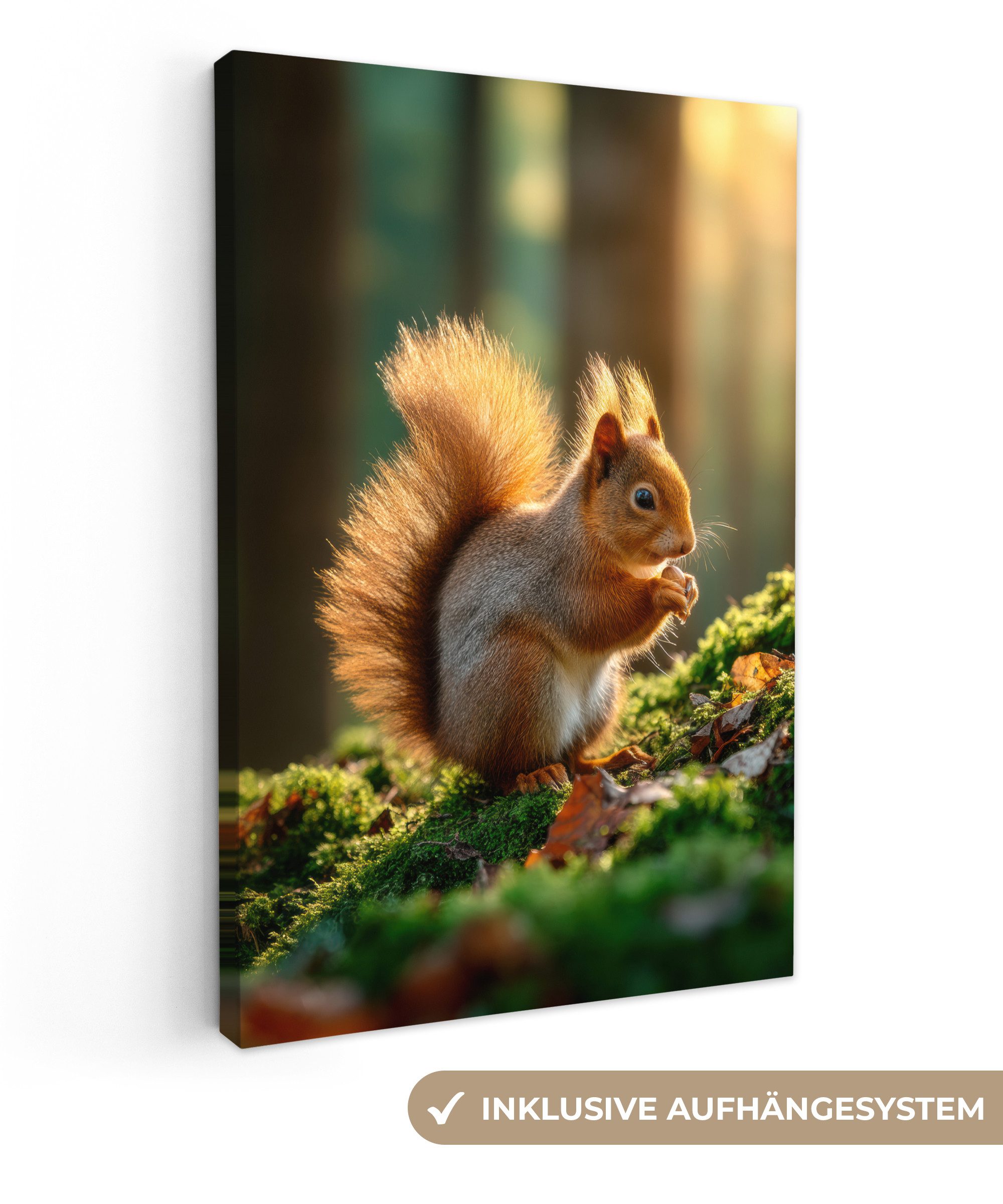 OneMillionCanvasses® Leinwandbild Eichhörnchen - Nuss - Gras, Fotodruck (1 günstig online kaufen