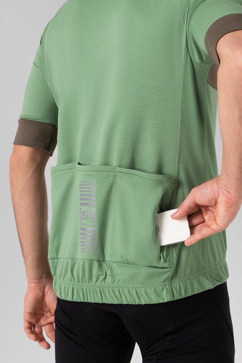 reflektierenden GRAVIER CAMISA Frost/Stone Merino Grey Loden Radtrikot mit M Logos Fahrradtrikot Merino-Materialmix SUPER.NATURAL